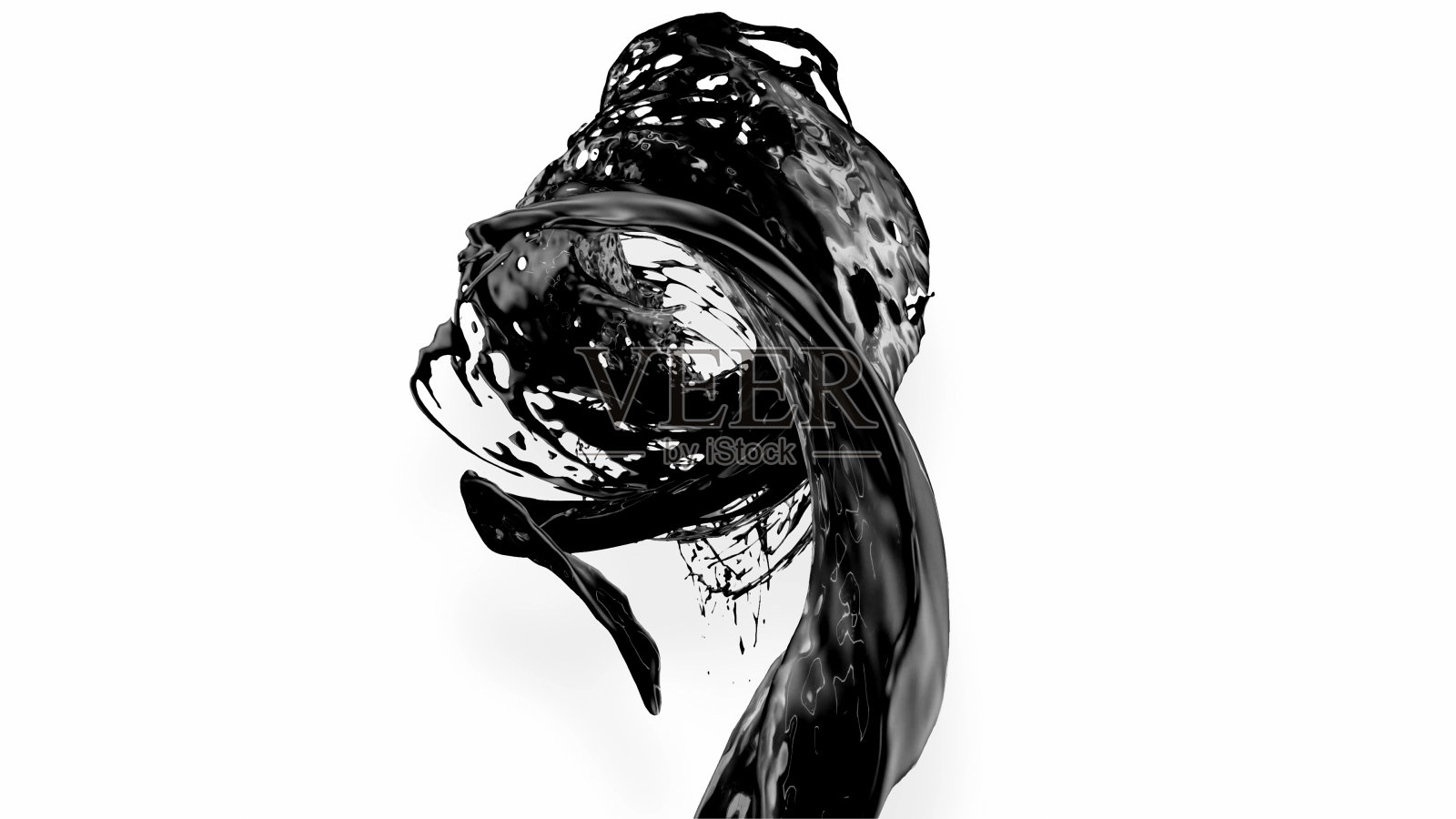 黑色的飞溅像石油一样悬在空中。三维渲染的液体飞溅卡通风格。17照片摄影图片