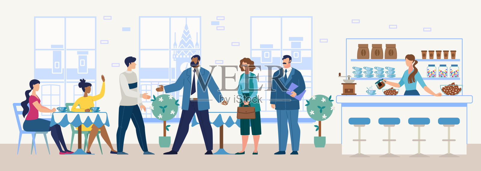 商务会议在餐厅平面矢量概念插画图片素材