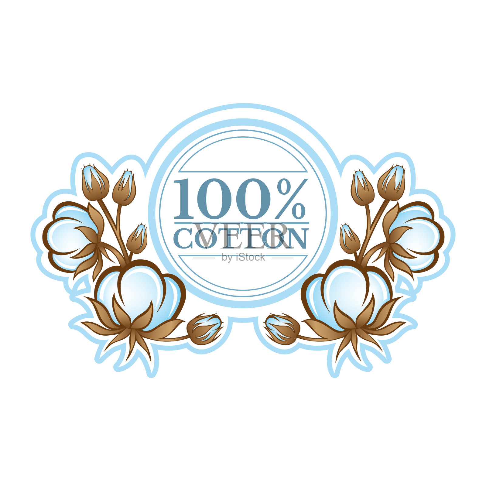 棉花花型间的彩色圆标。纺织品、织物、布料或企业的标签插画图片素材