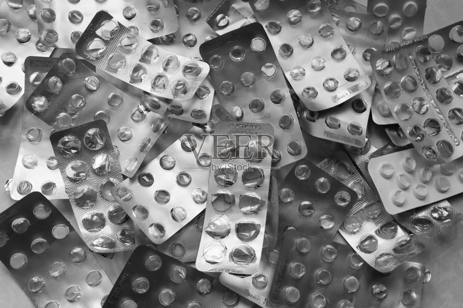 许多药丸空包装照片摄影图片