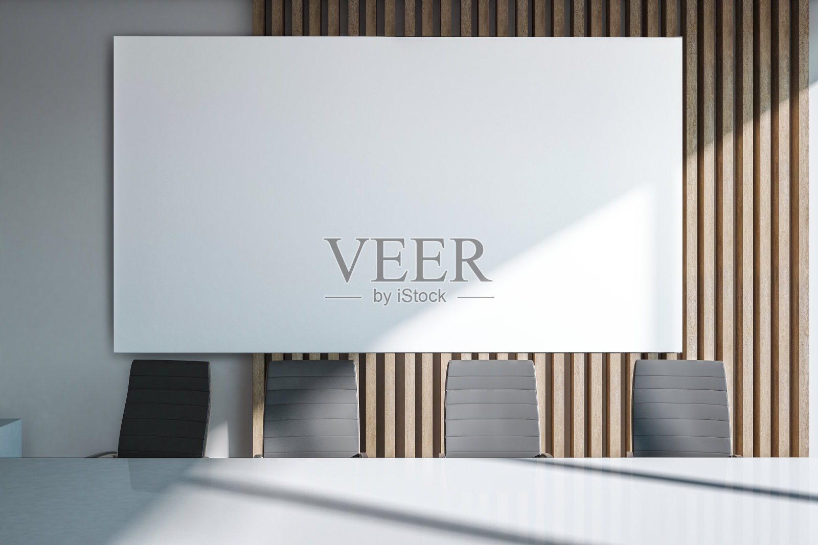 配有白色海报的现代会议室照片摄影图片
