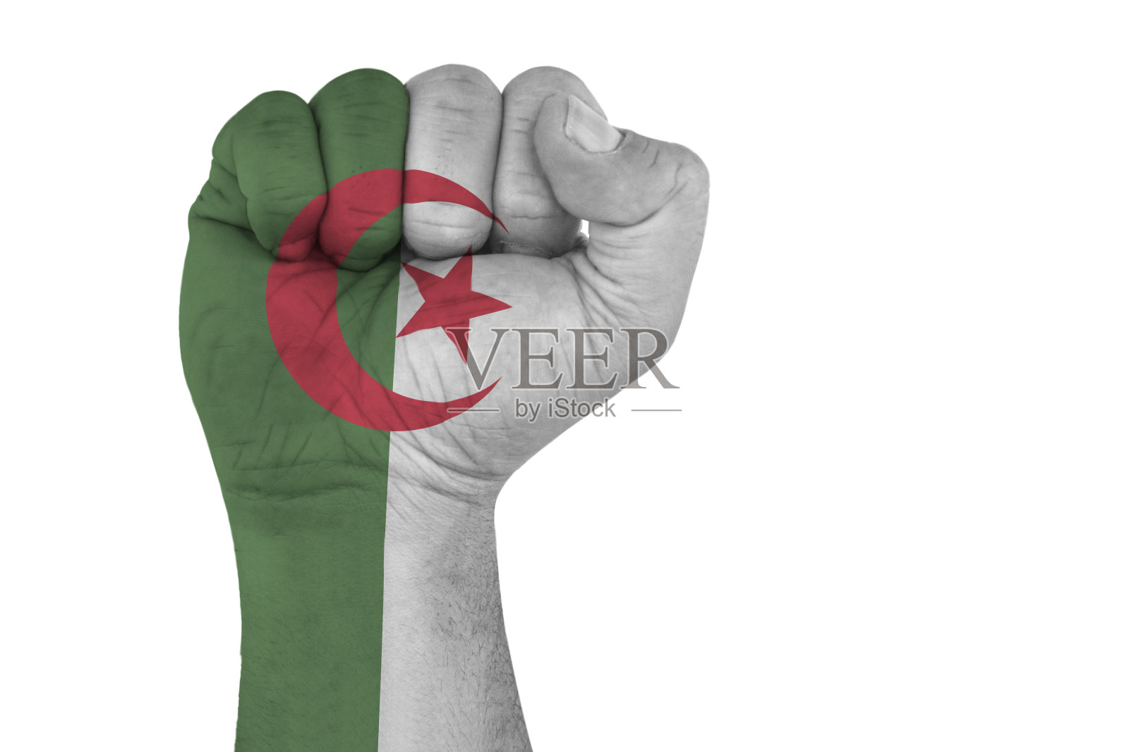 阿尔及利亚国旗和拳头照片摄影图片