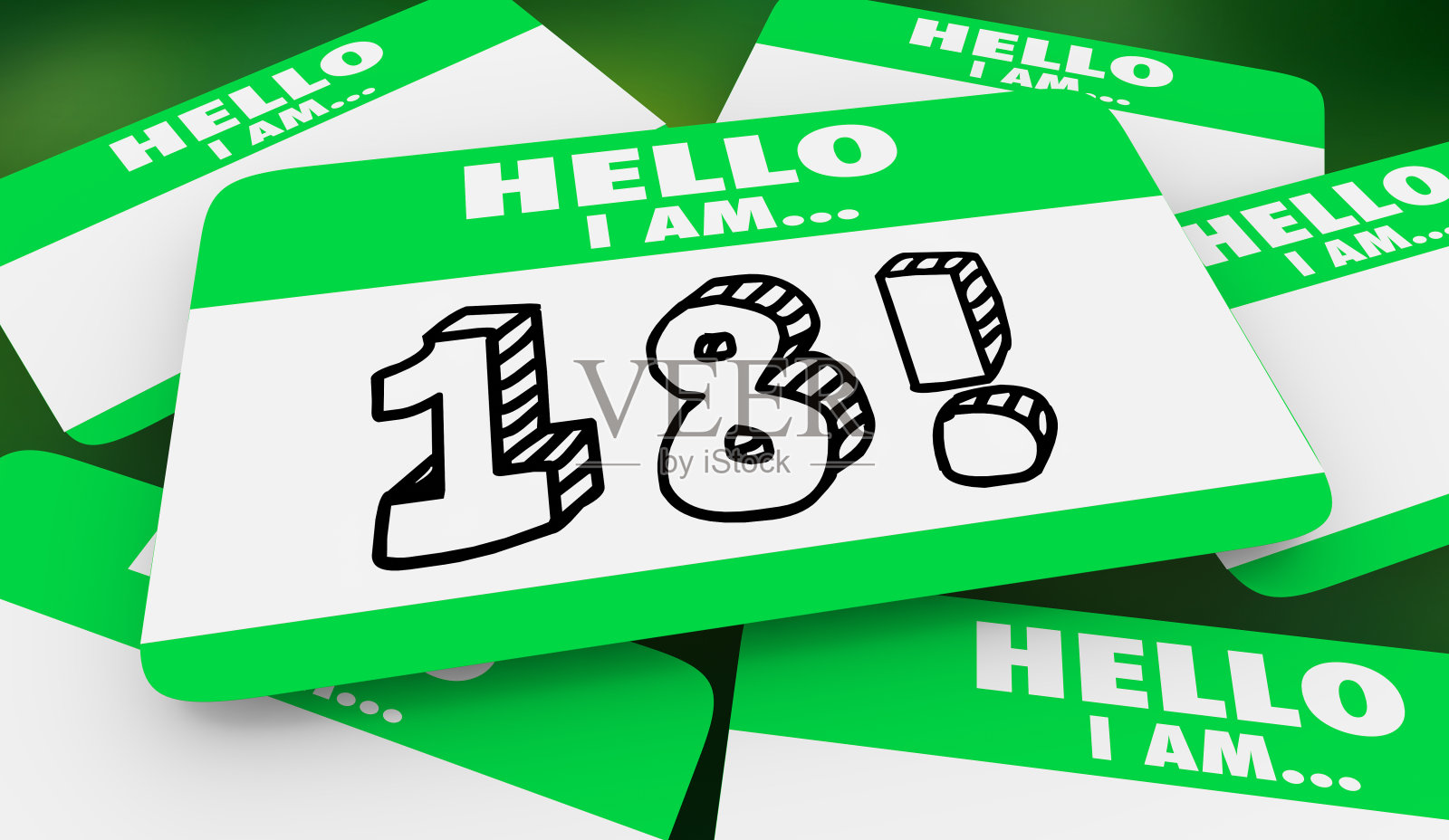 18岁的18岁姓名标签3d插图照片摄影图片