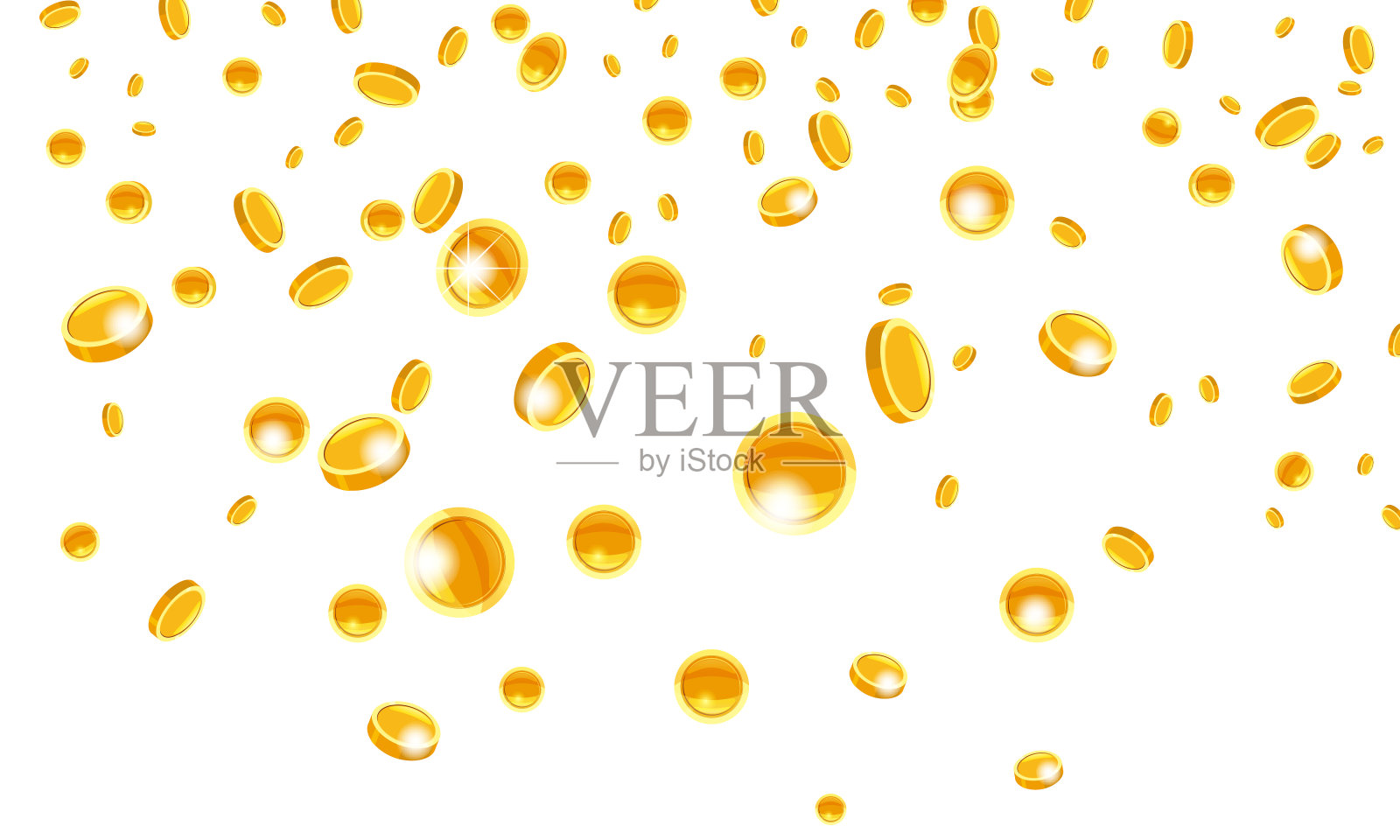 金币飞落,金币从天而降,金雨从天而降。在白色的背景上。头奖或成功的概念。矢量插图孤立插画图片素材