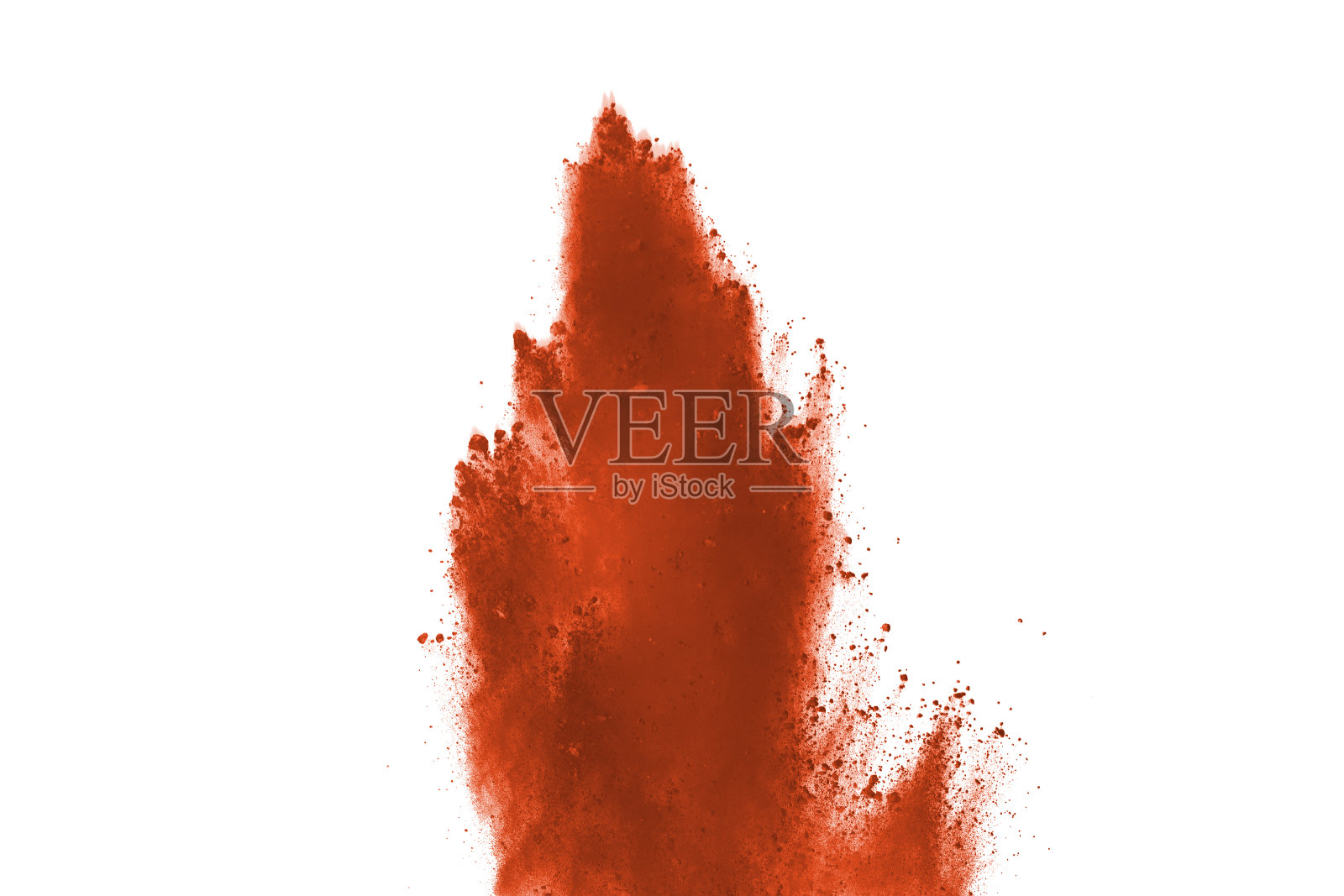 白色背景上的棕色粉末爆炸。彩色的云。色彩斑斓的粉尘爆炸。油漆胡里节。照片摄影图片