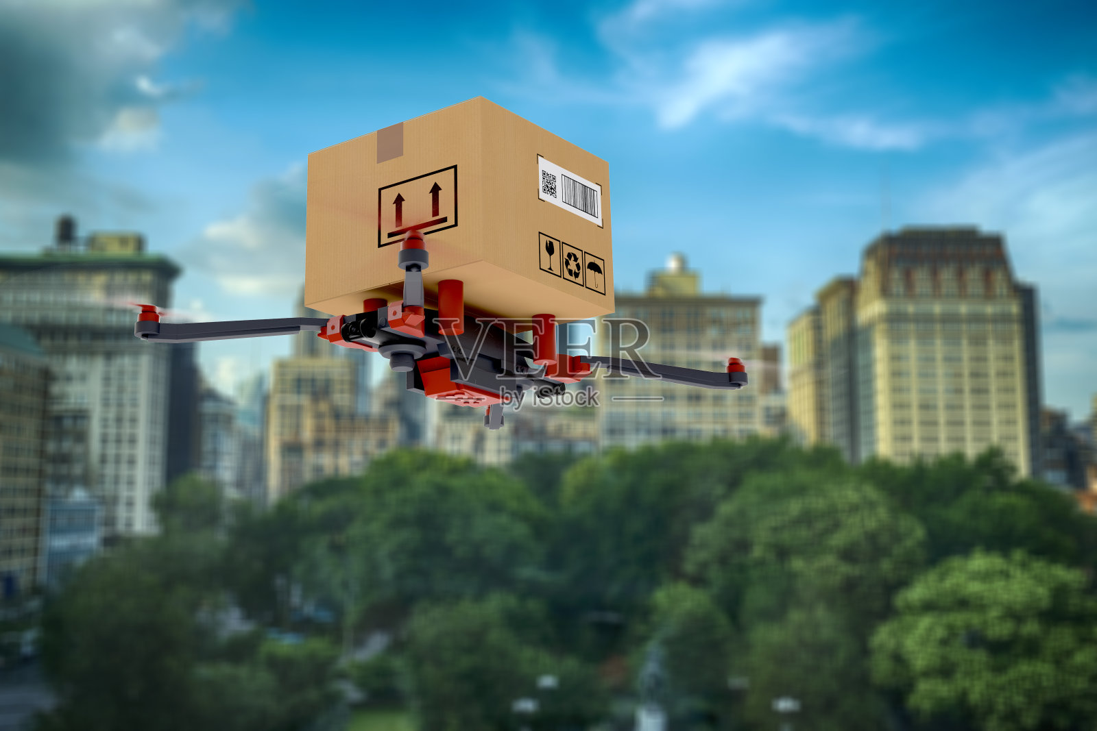 送货无人机在城市飞行照片摄影图片