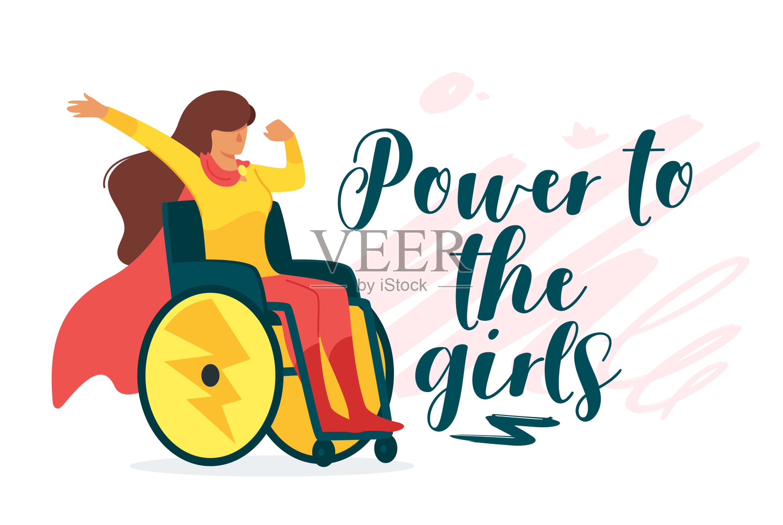 权力女孩矢量卡通横幅与字母插画图片素材