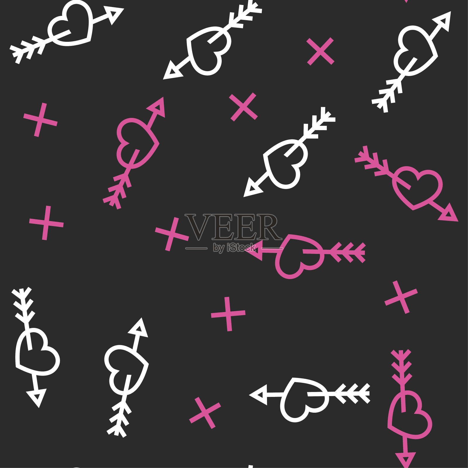 无缝向量丘比特箭头图案。心与箭头10 eps背景。浪漫爱情情人图案设计,织物,纺织品,网,封面。插画图片素材