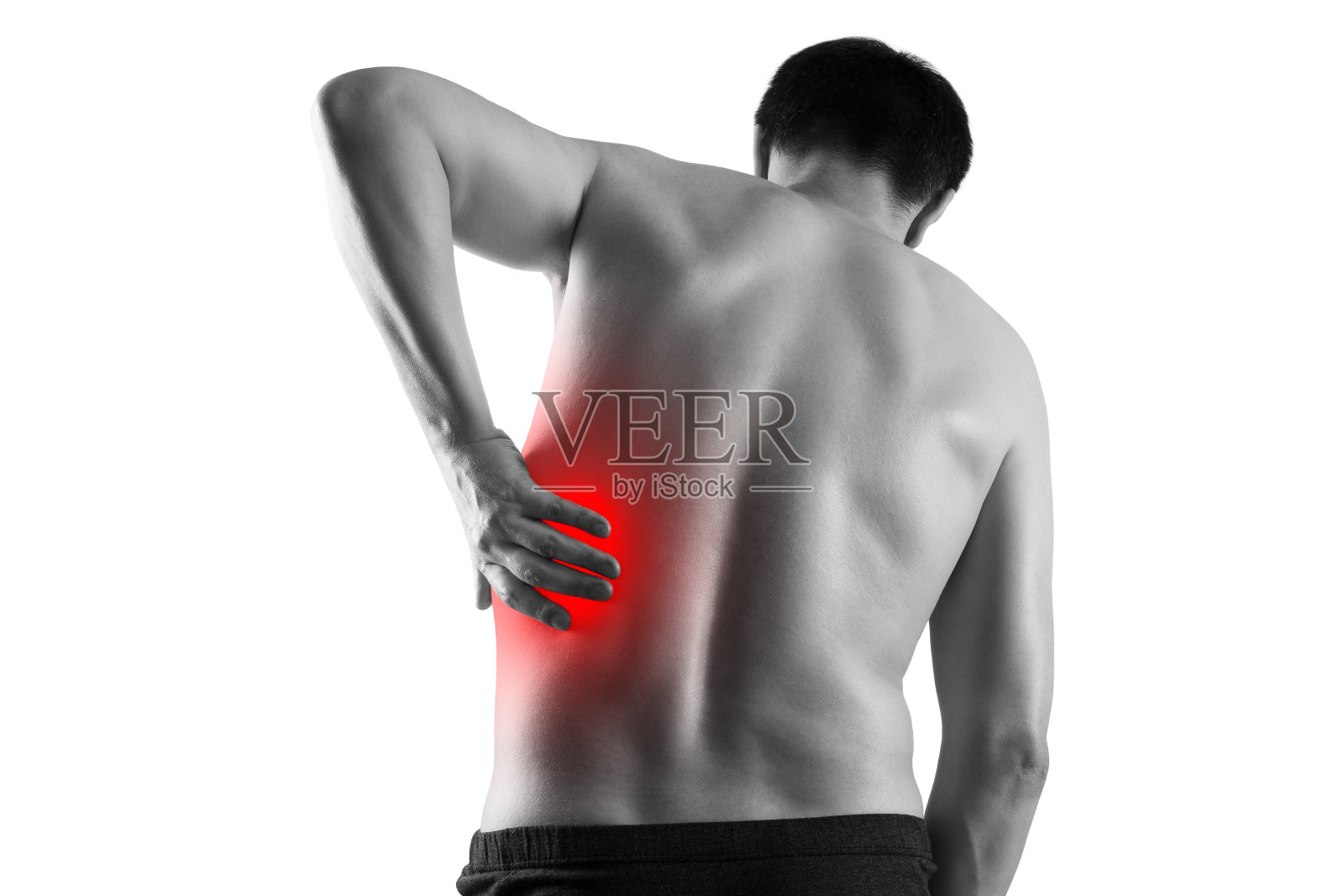 肾结石,疼痛在男性身体上孤立的白色背景,慢性泌尿系统疾病的概念照片摄影图片