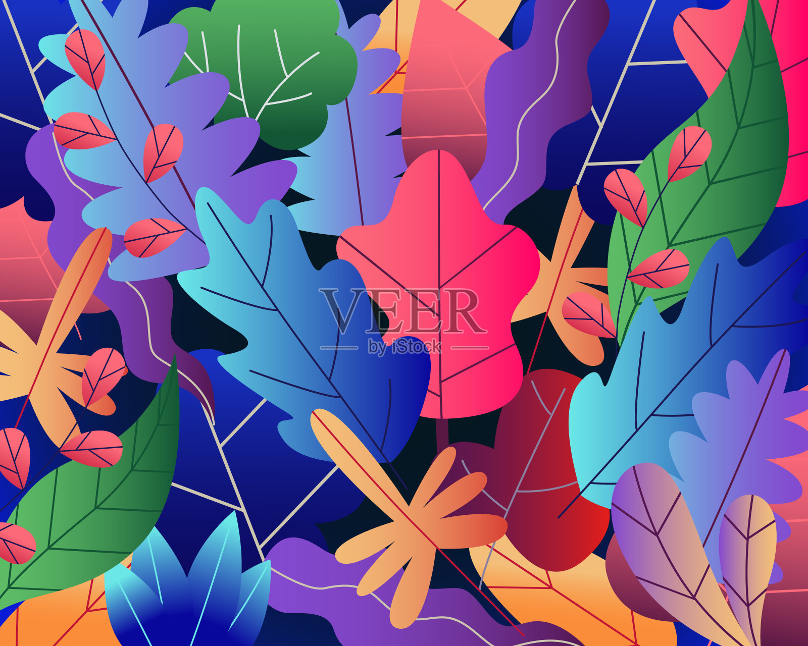平面抽象多彩的叶图案背景插画图片素材