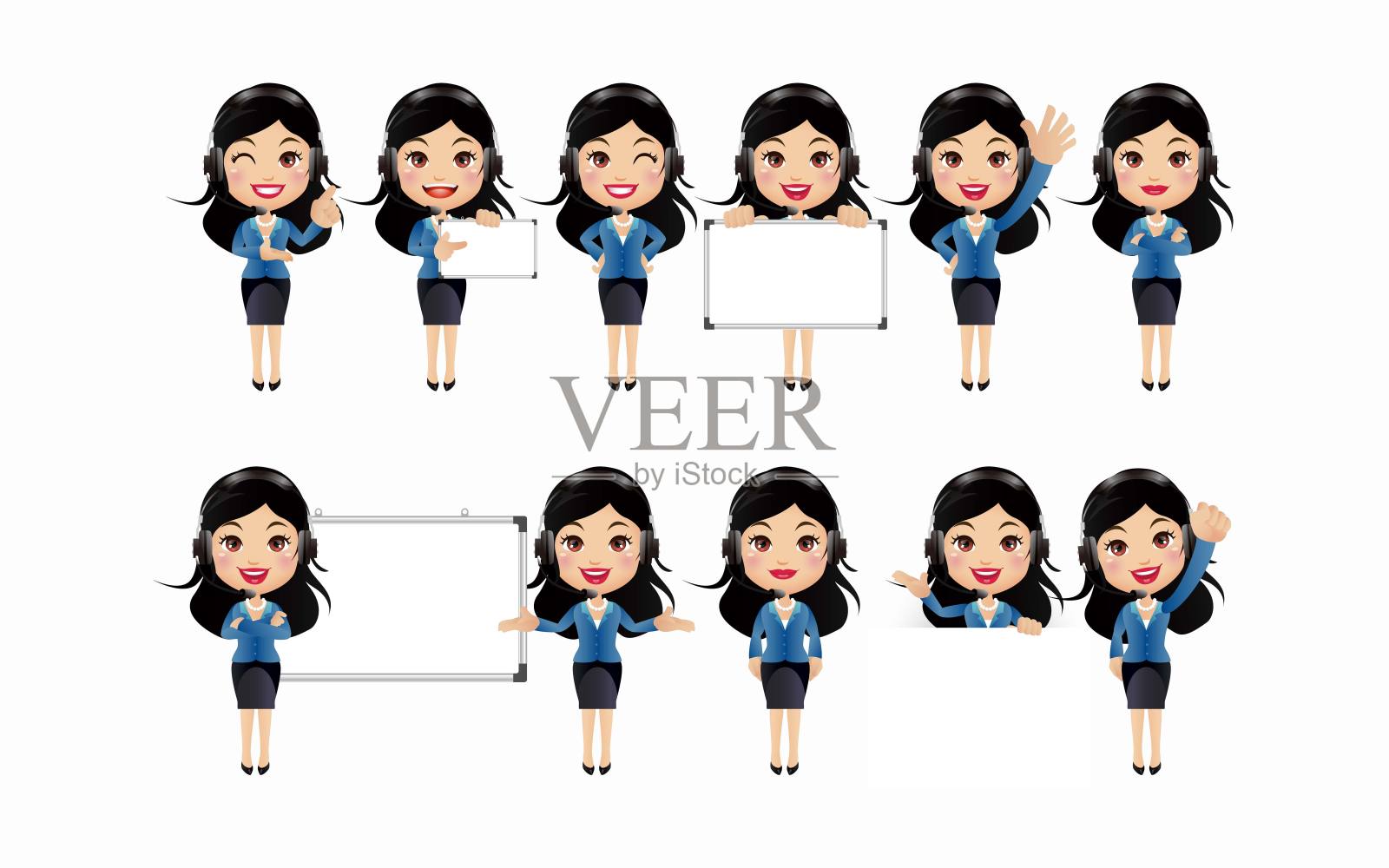 不同姿势的市场调查员。向量插画图片素材
