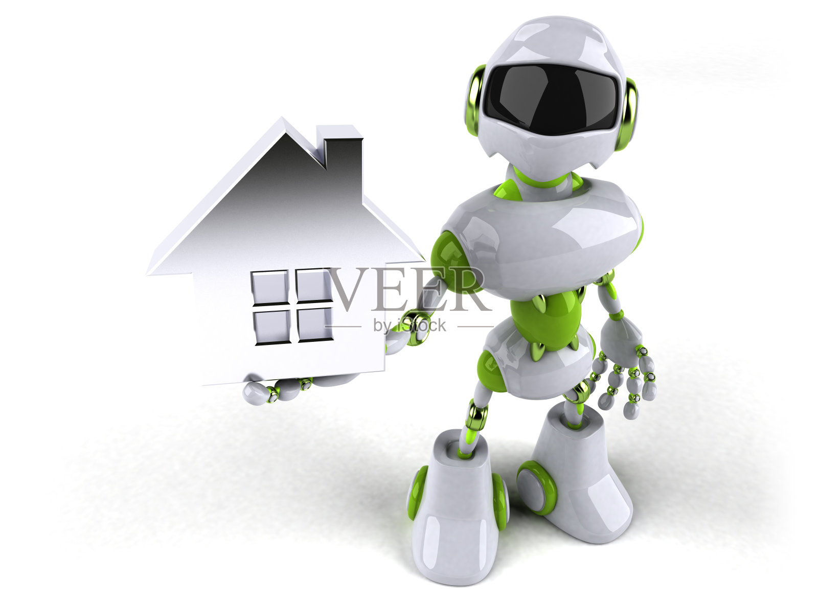 绿色机器人- 3D插图照片摄影图片