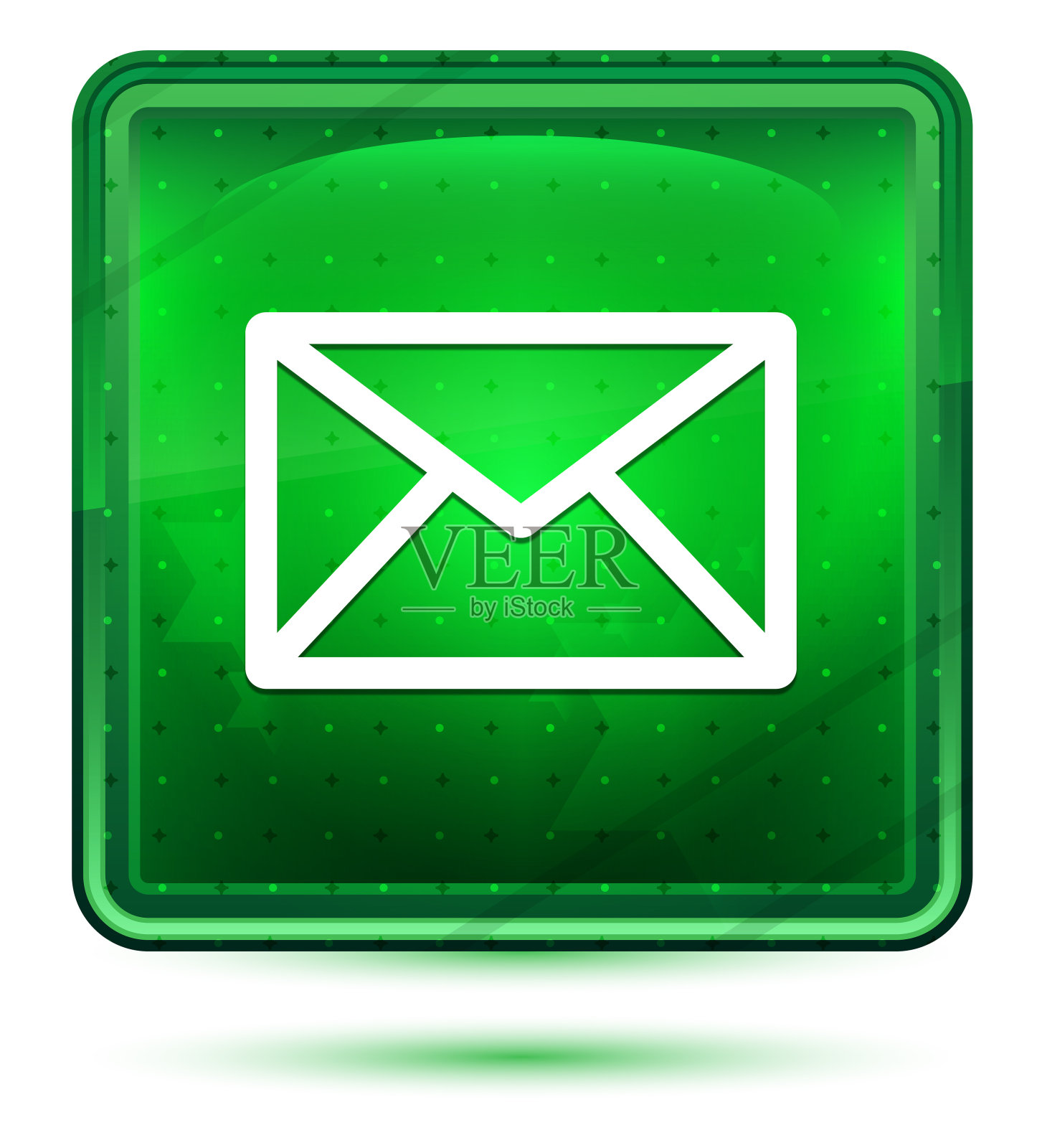 电子邮件图标霓虹灯亮绿色方形按钮图标素材