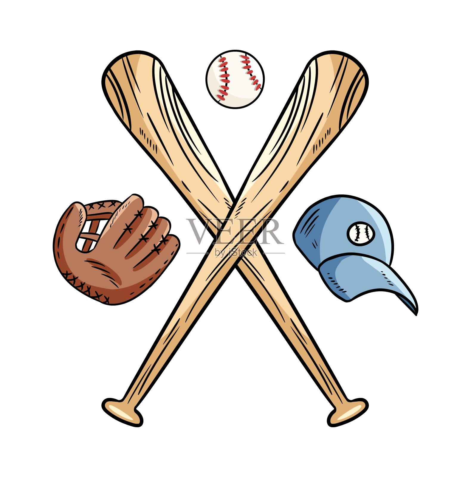 两个交叉的棒球棒和球,标志体育标志。向量孤立的插图,。简单的形状设计标志,会徽,符号,标志,徽章,标签,邮票。插画图片素材
