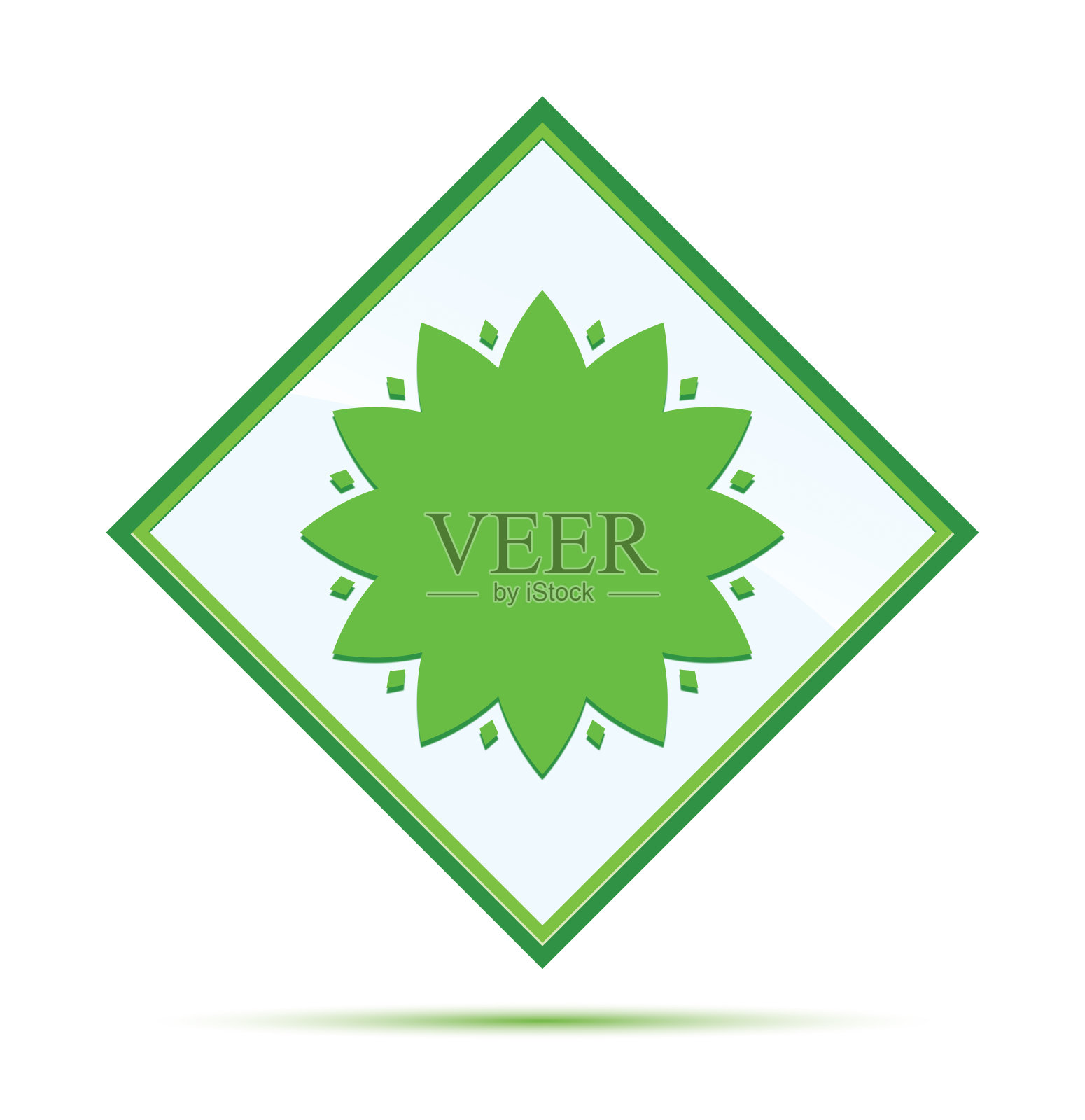 叶花图标现代抽象绿色钻石按钮设计元素图片