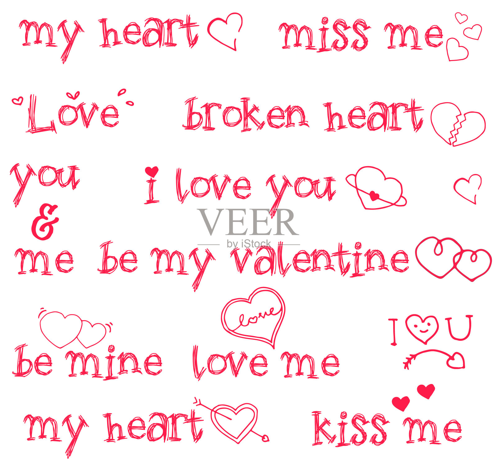 可爱的心形和红色的手绘情书插画图片素材