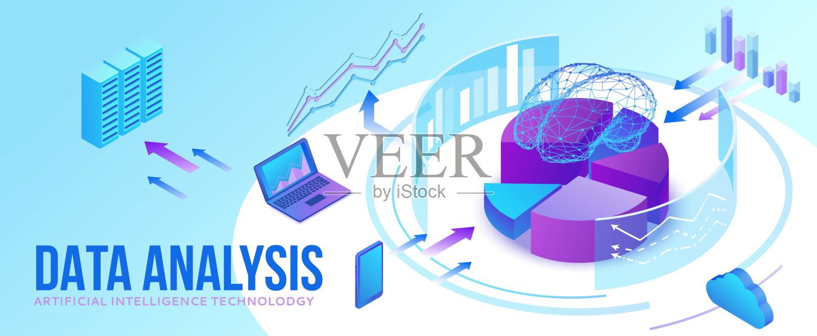 数据分析中心,商务人士分析图,kpi分析,金融数字技术,人工智能概念,大研究等距图,团队3d背景插画图片素材