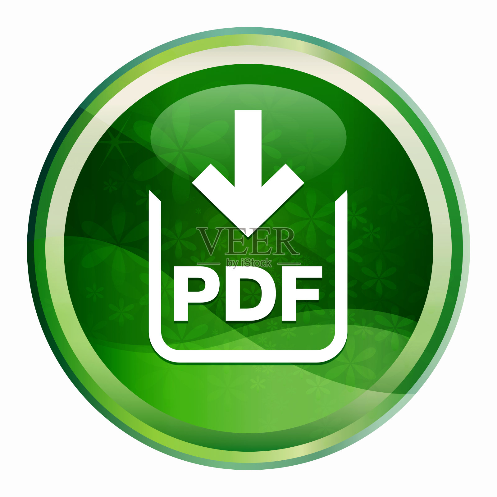 PDF文件下载图标自然绿色圆形按钮插画图片素材