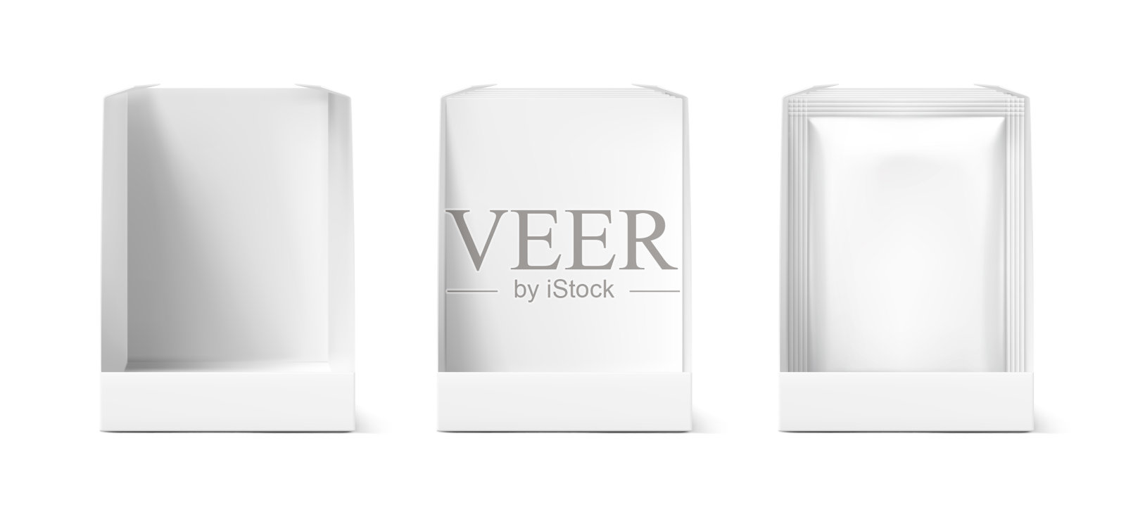 一套空白小袋包装在展示盒模型的食品,化妆品和卫生。插画图片素材