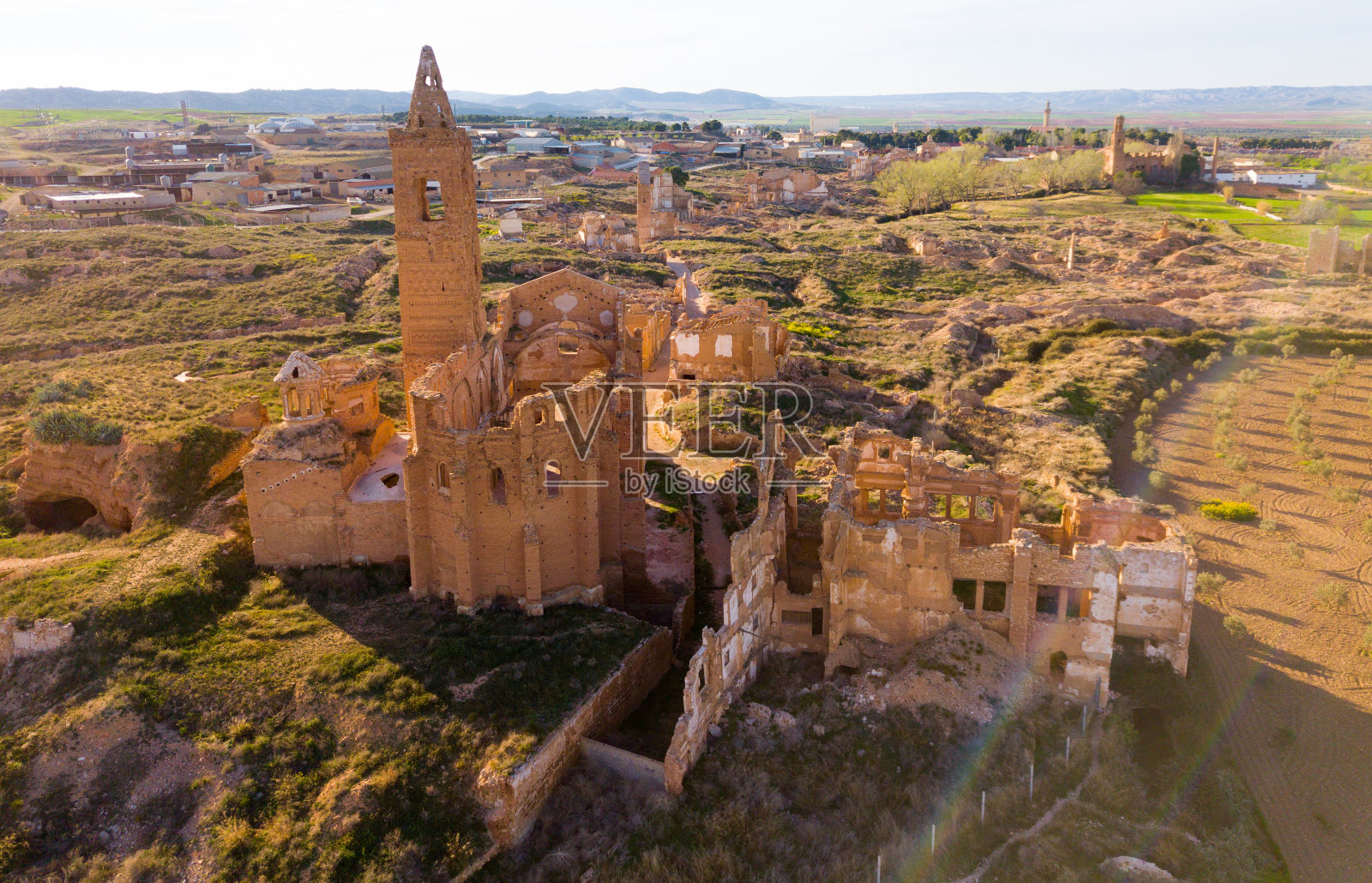 Belchite遗址鸟瞰图照片摄影图片