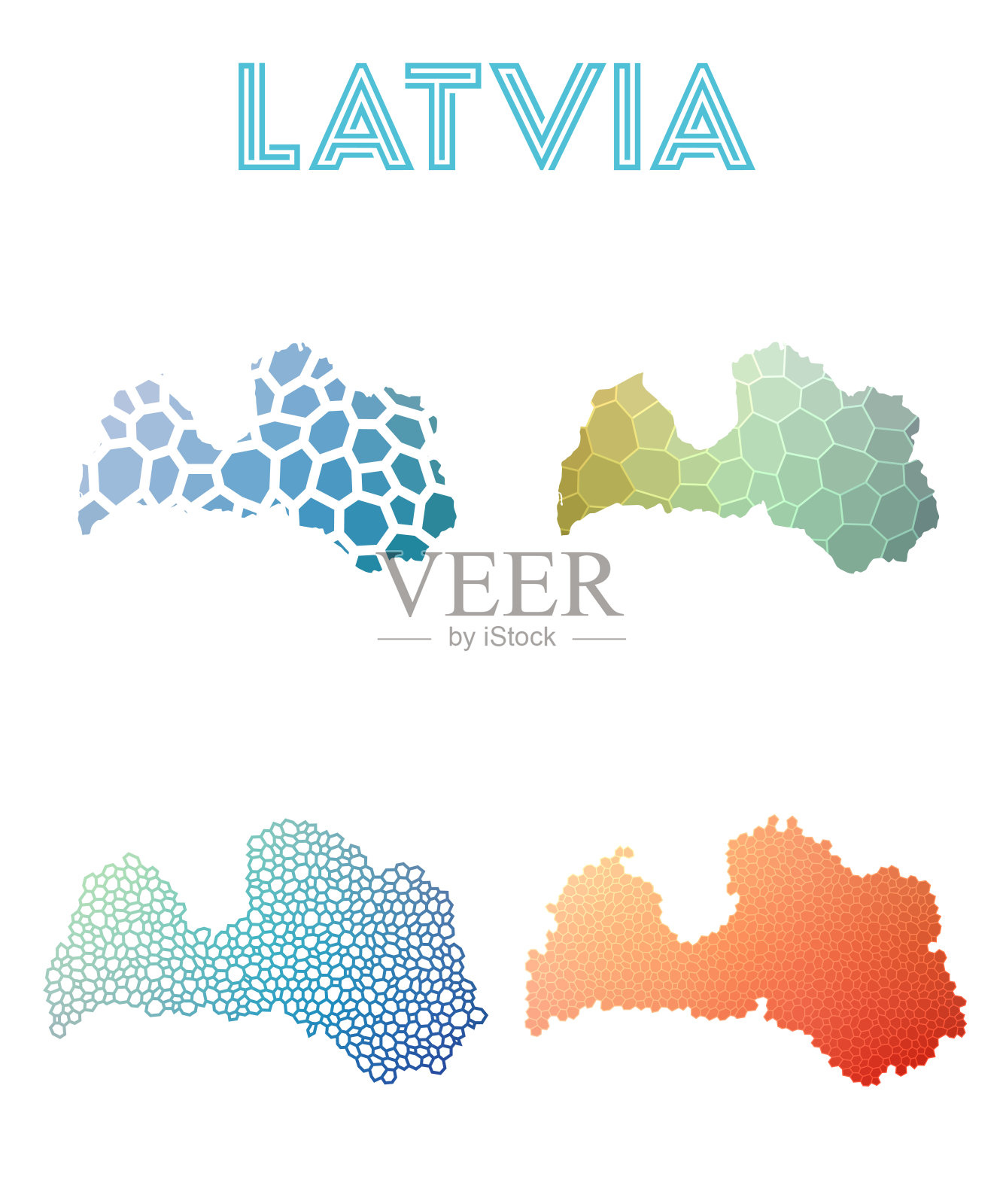 拉脱维亚多边形地图。插画图片素材