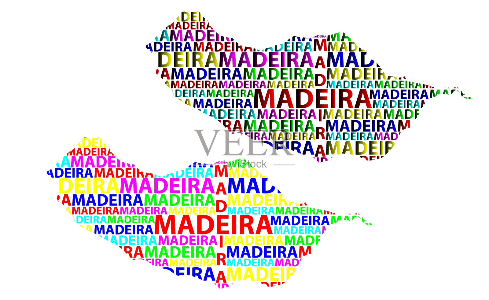 草图马德拉字母文本地图,马德拉岛-在大陆的形状,地图马德拉自治区-彩色矢量插图插画图片素材