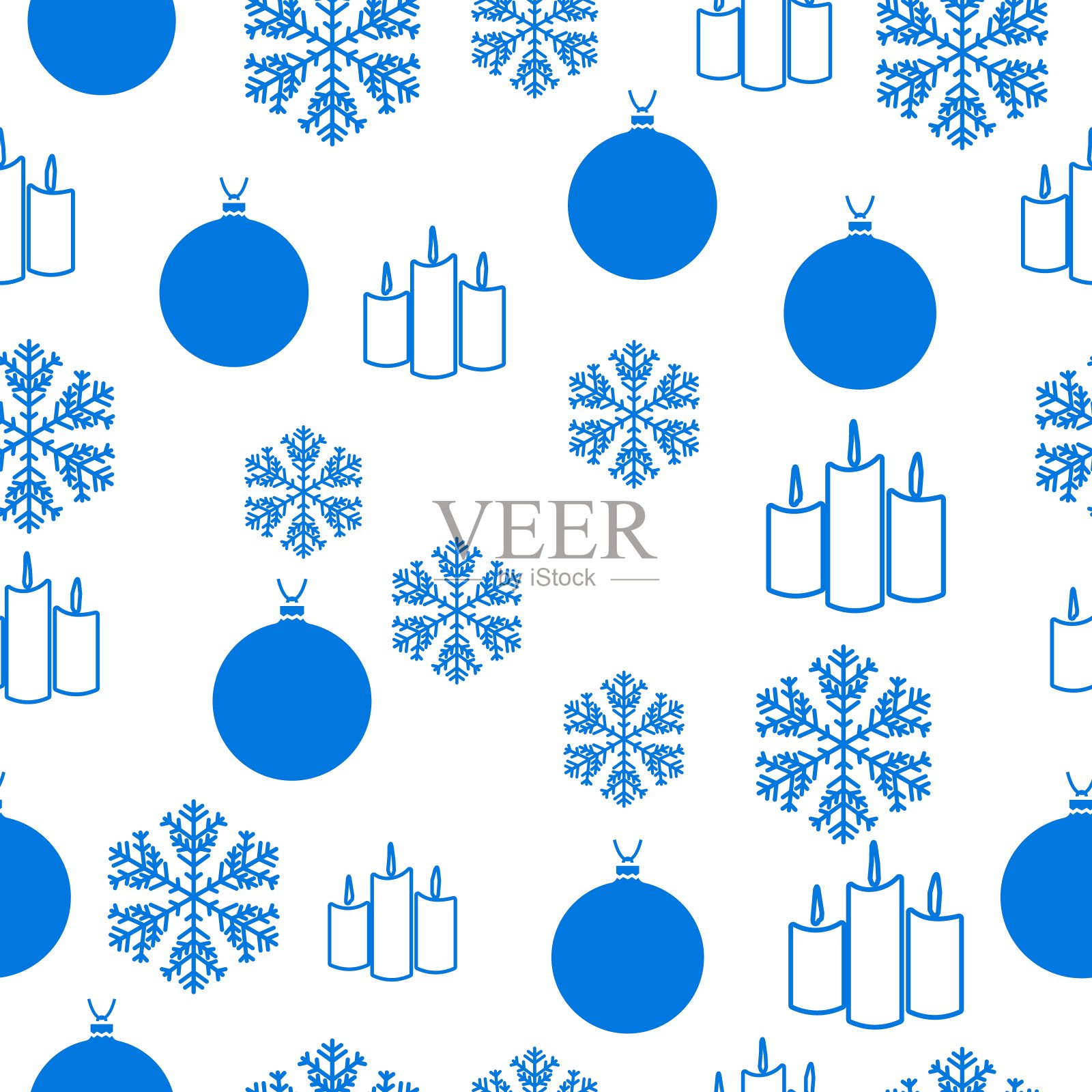 圣诞快乐白色背景上的蓝色元素。用zentangl和涂鸦元素制作的无缝图形图案。包装纸插图插画图片素材