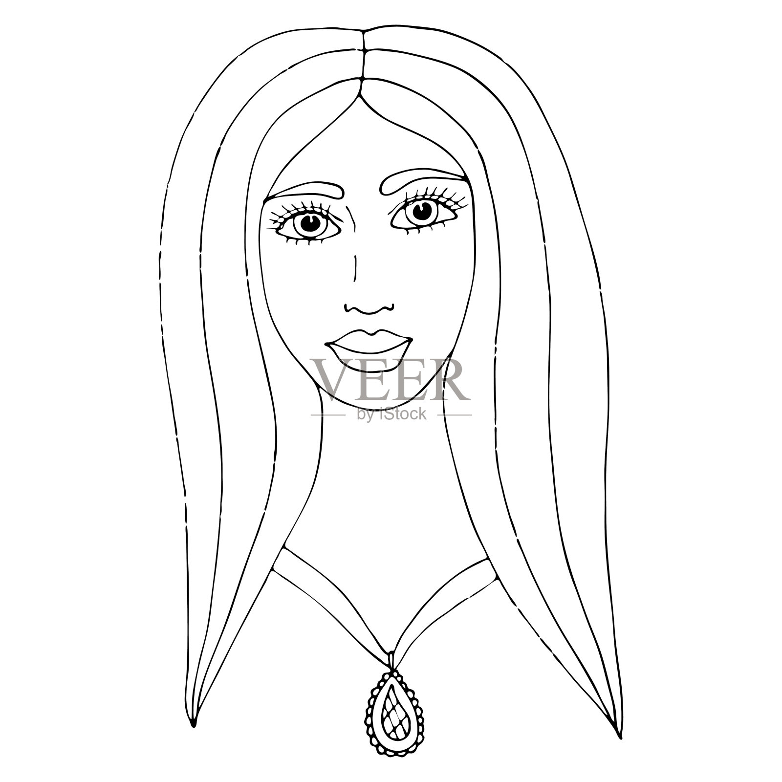 一个美丽的女孩的肖像着色插画图片素材