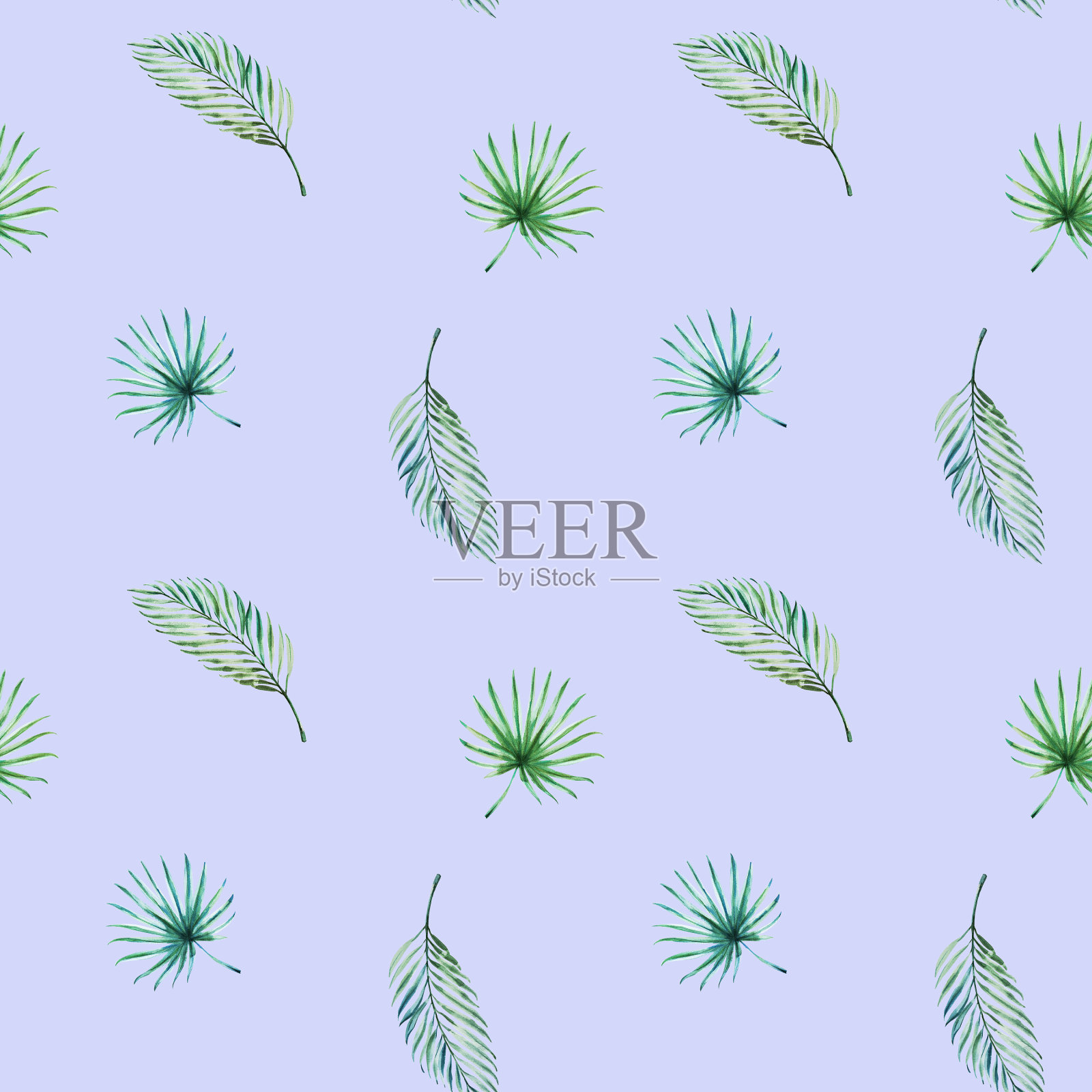 热带树叶的无缝图案。手掌。水彩画。外来植物。自然的打印。草图。插画图片素材