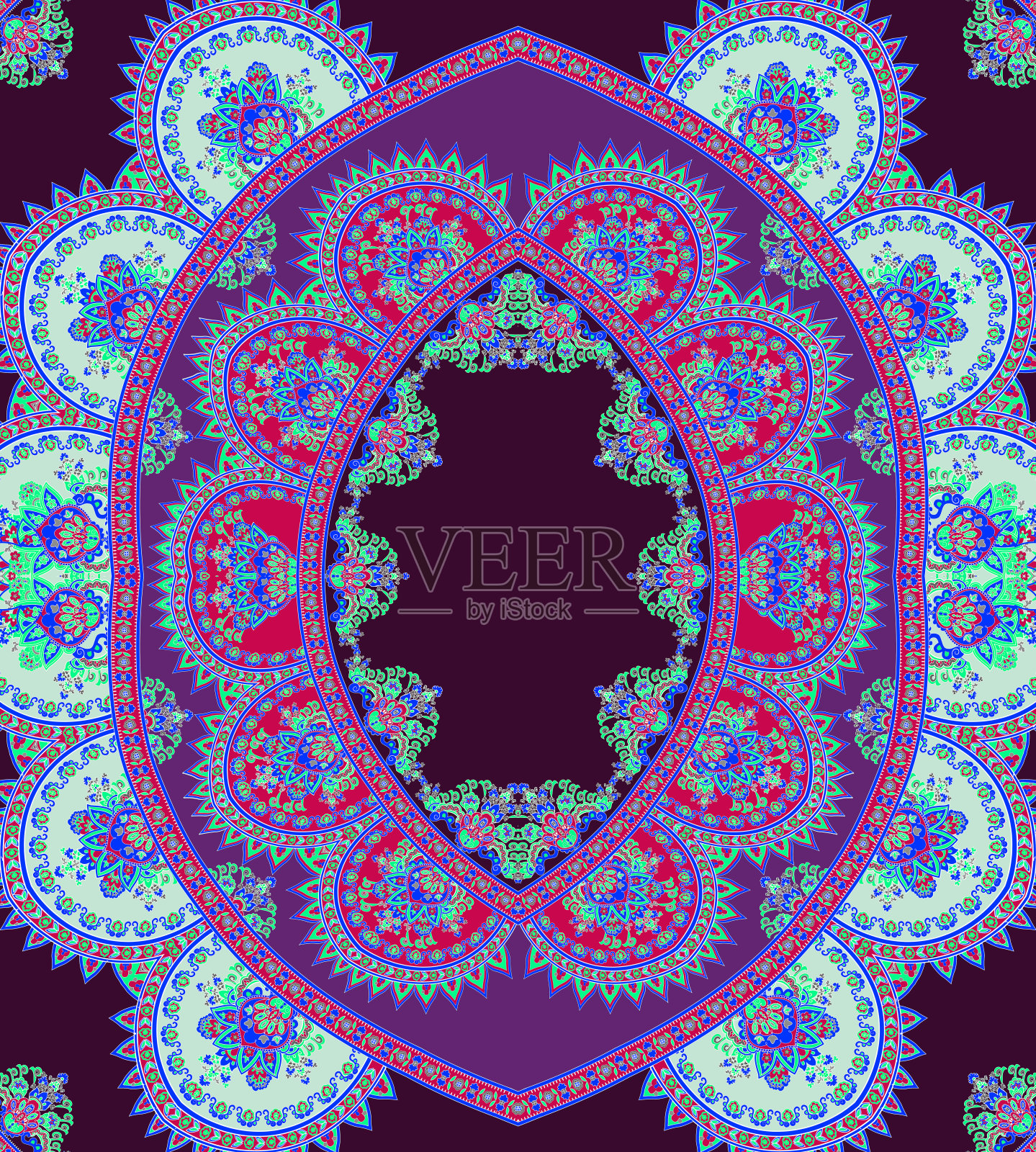 复杂的佩斯利图案。花印度涡纹图案。复古花民族装饰织物印花。插画图片素材