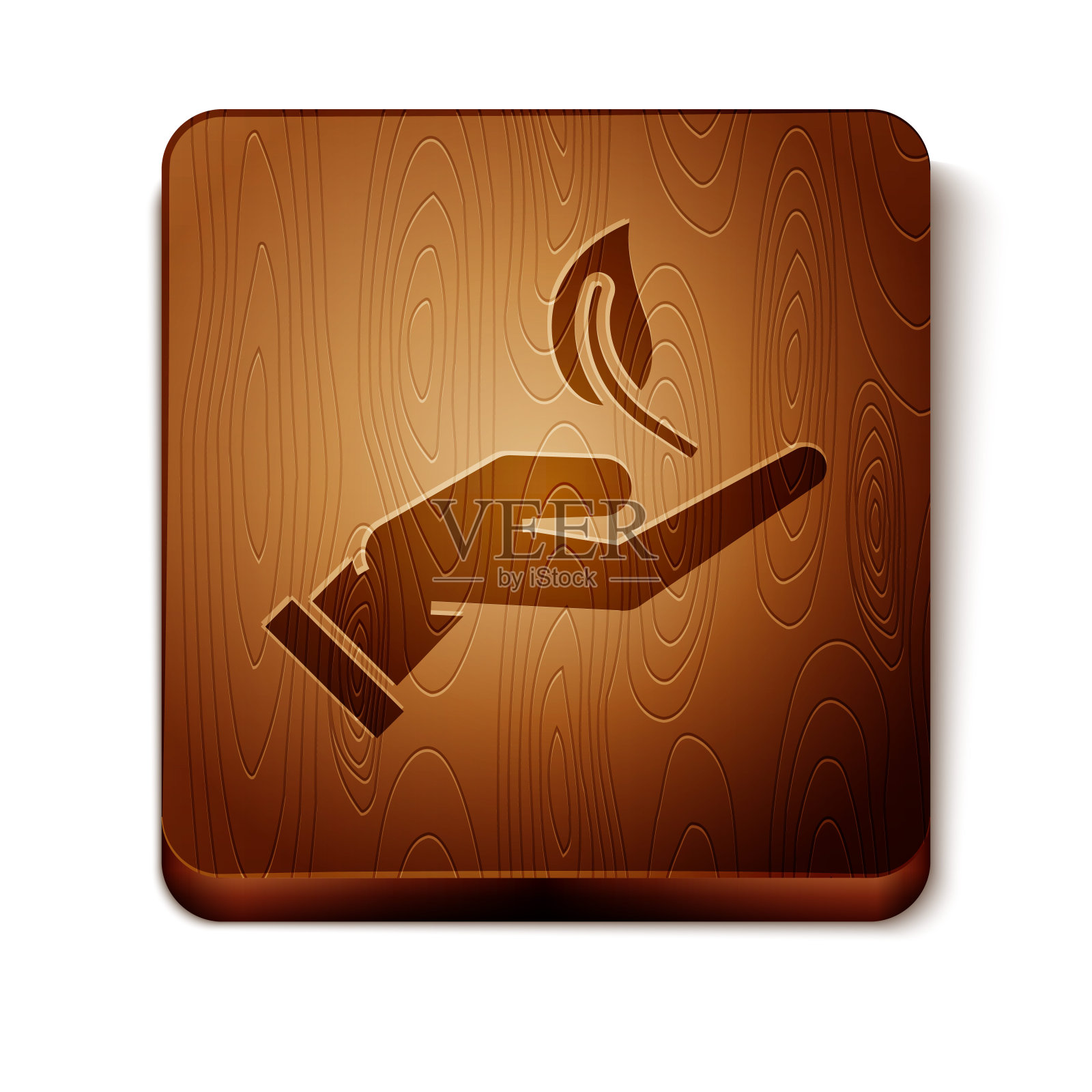 棕芽手握环保图标孤立在白色背景上。种子和幼苗。种植树苗。生态学的概念。木制方形按钮。矢量图插画图片素材