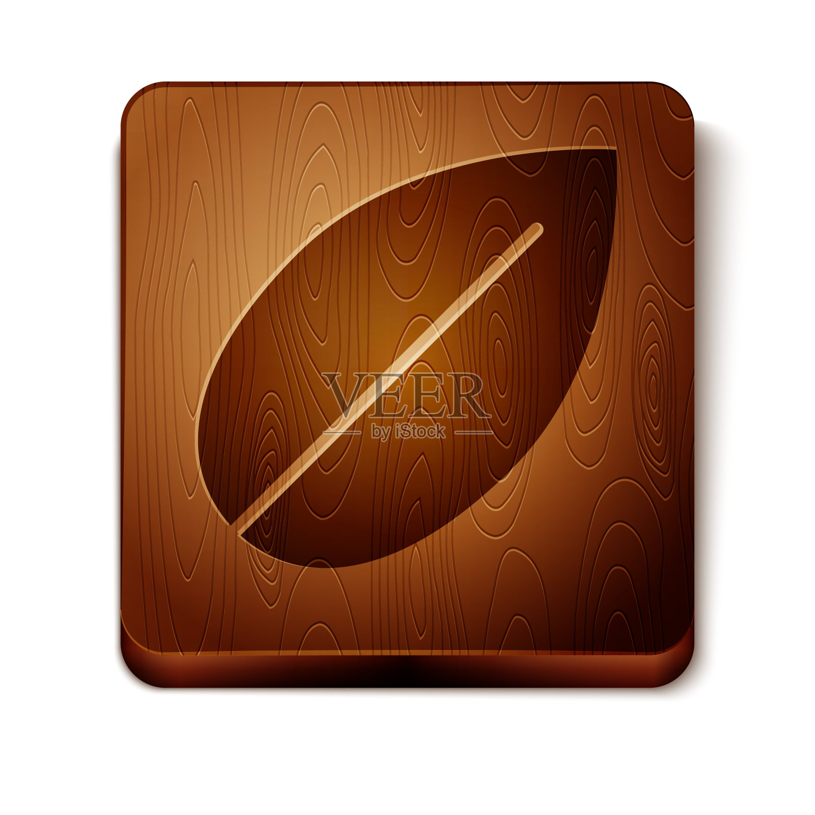 棕色叶子图标孤立在白色背景。新鲜天然的产品标志。木制方形按钮。矢量图图标素材