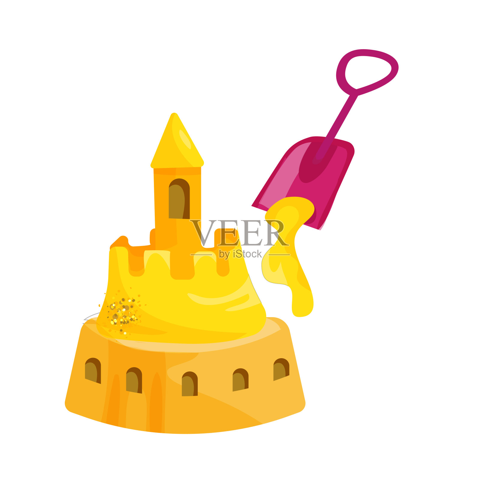 孩子们的沙堡。建造沙堡。沙滩的乐趣。儿童沙滩假日。插画图片素材