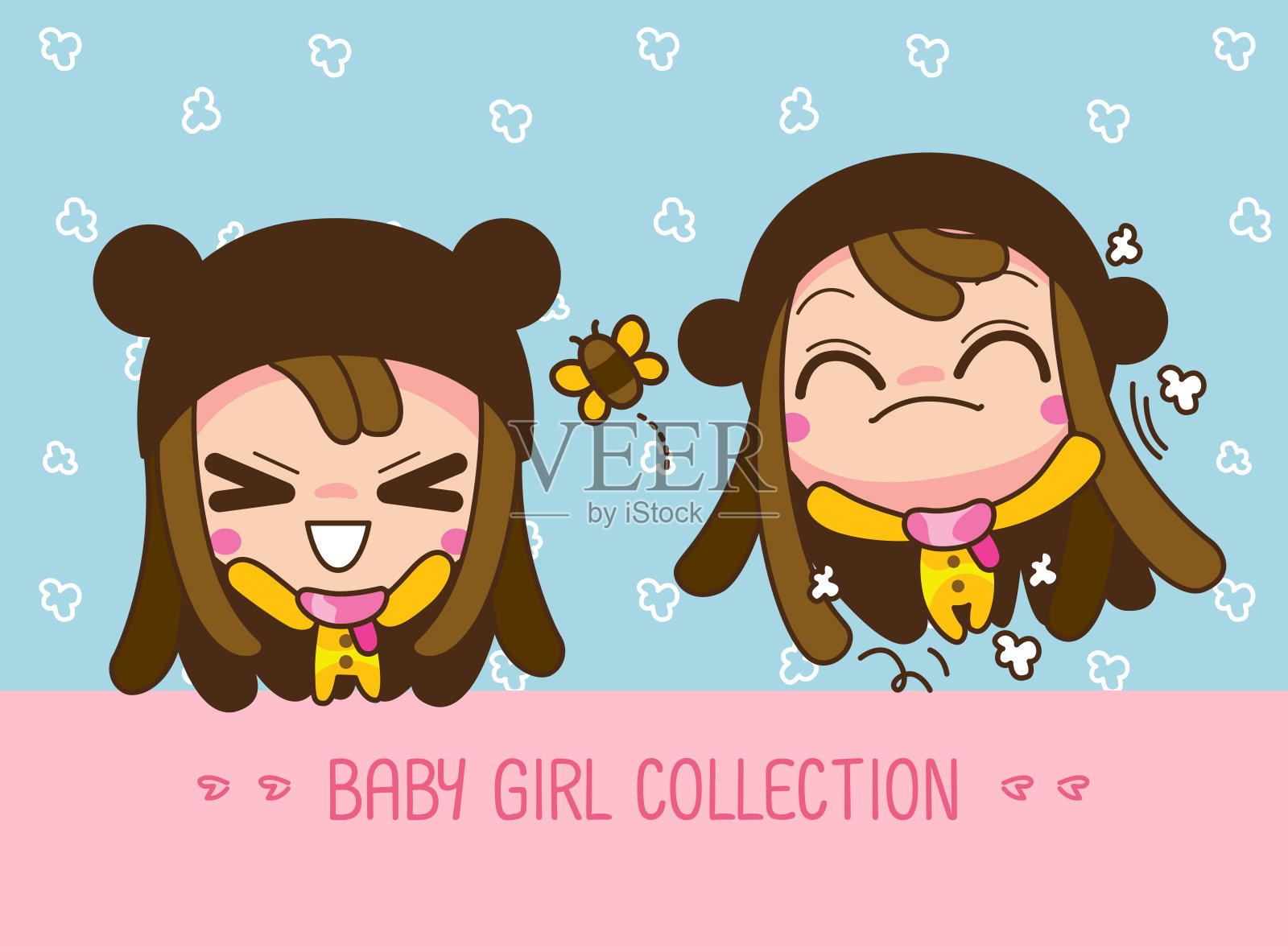 宝贝女孩收集,矢量插图的一个可爱的卡通女孩。设计元素图片