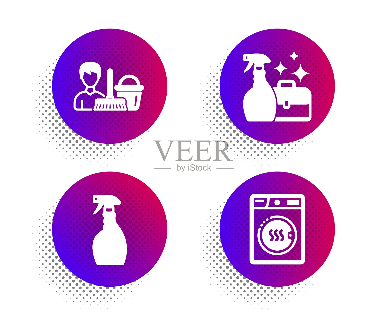 清洁喷雾,清洁服务和喷雾图标设置。干燥机的信号。向量图标素材