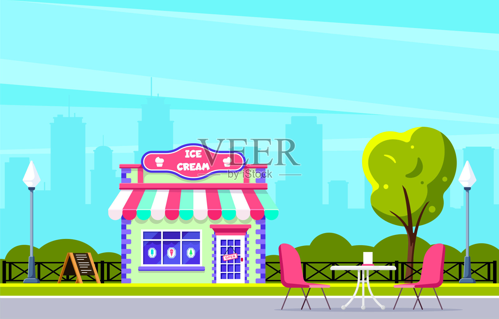 街边咖啡店,冰淇淋店插画图片素材