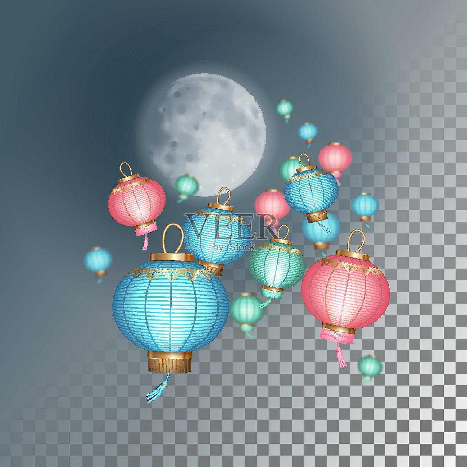 放飞的中国纸灯笼插画图片素材