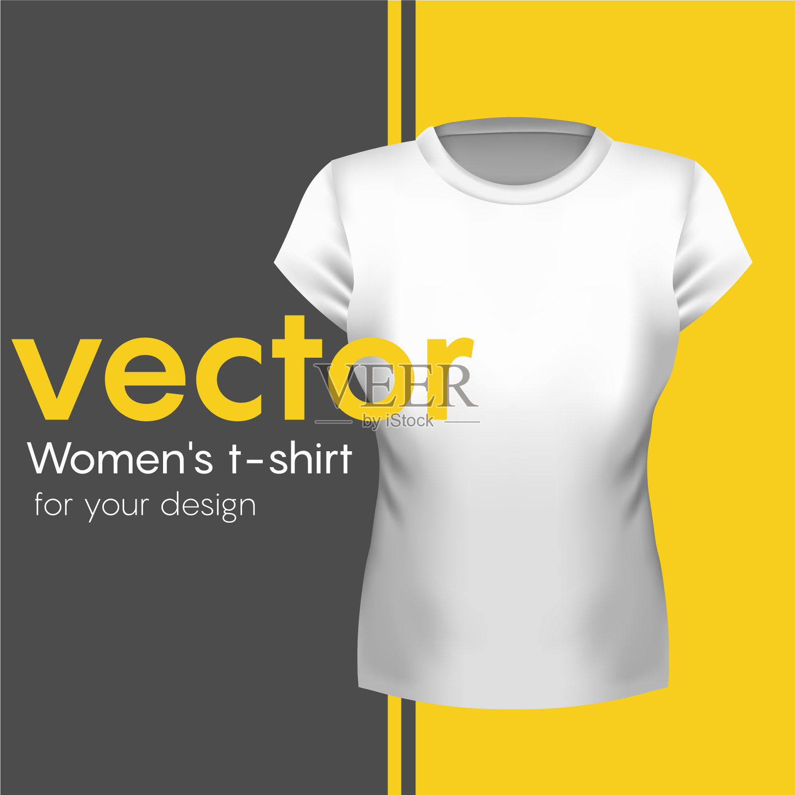 女士t恤正面视图模型,矢量图。白t恤空白模板。插画图片素材