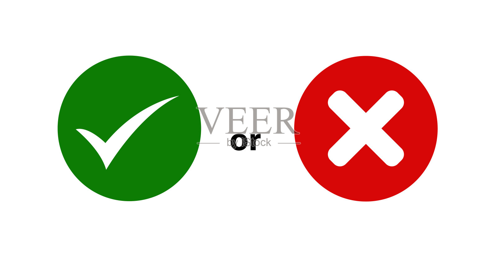打勾和交叉符号。绿色勾选OK和红色X图标,孤立在白色背景上。简单的标志图形设计。符号是和否按钮投票,决定,网页。矢量图图标素材