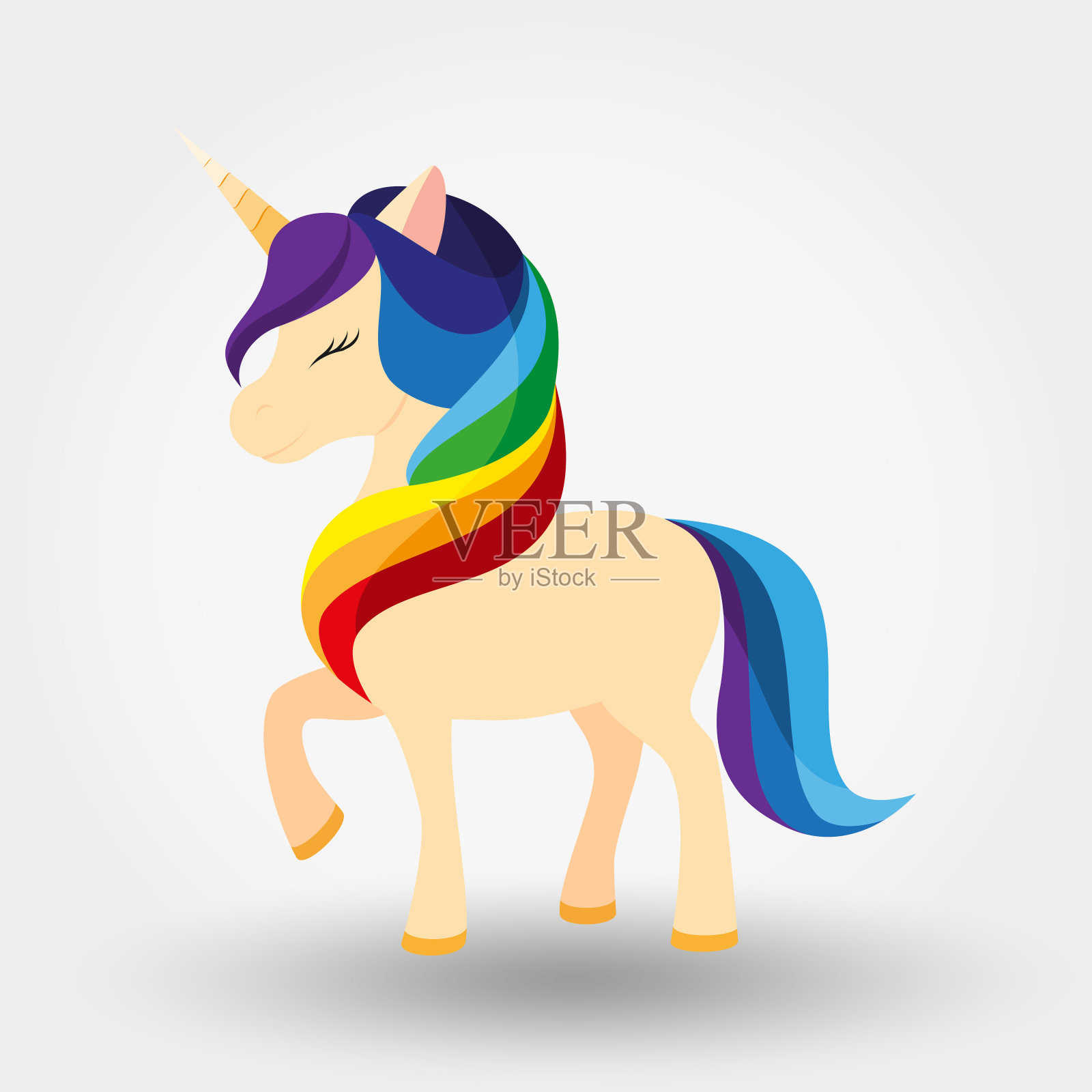 独角兽。彩虹鬃毛。图标。矢量插图。平面设计风格插画图片素材