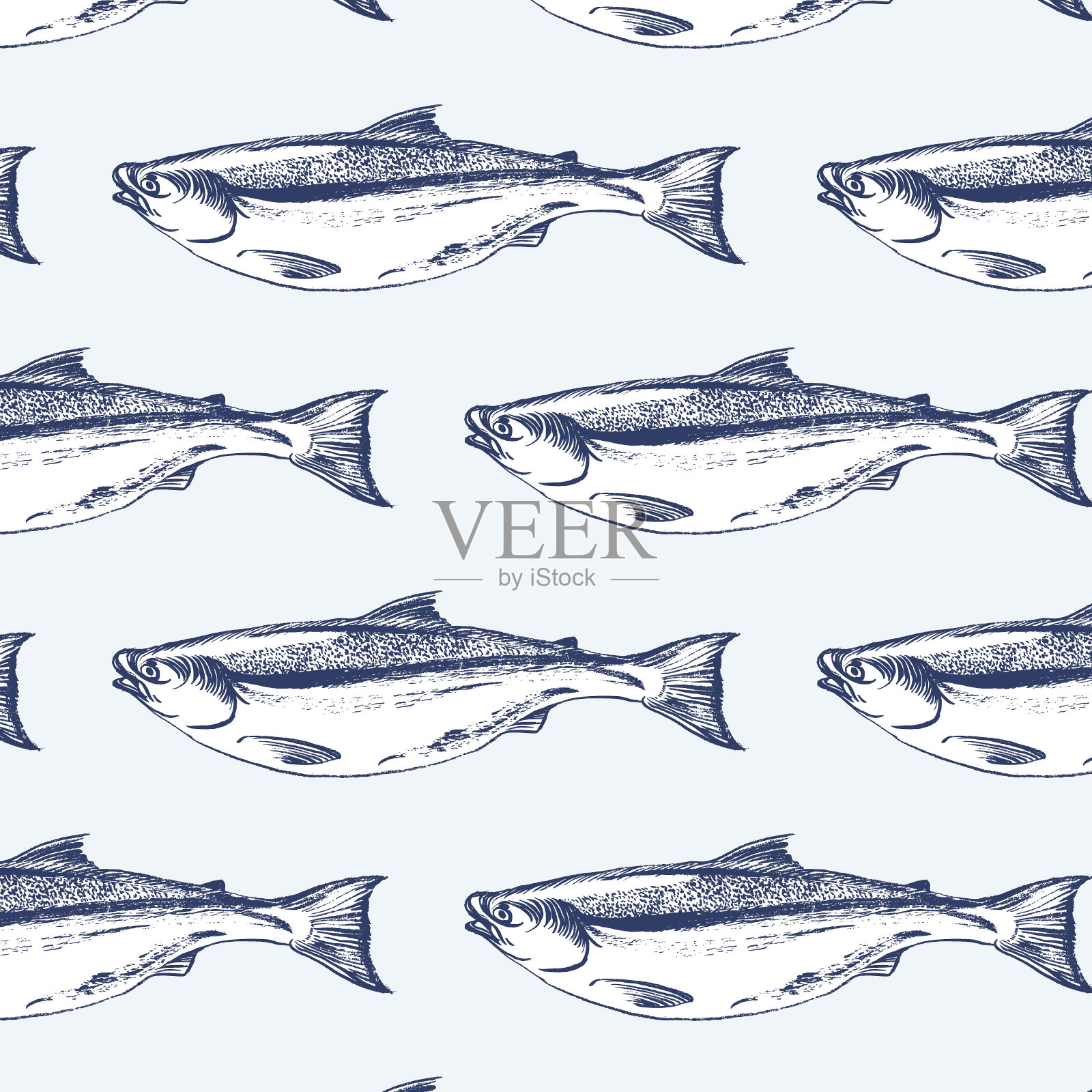 鲑鱼鱼无缝图案插画图片素材