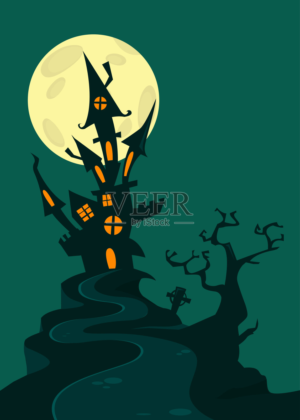 卡通恐怖的鬼屋。万圣节的矢量图插画图片素材