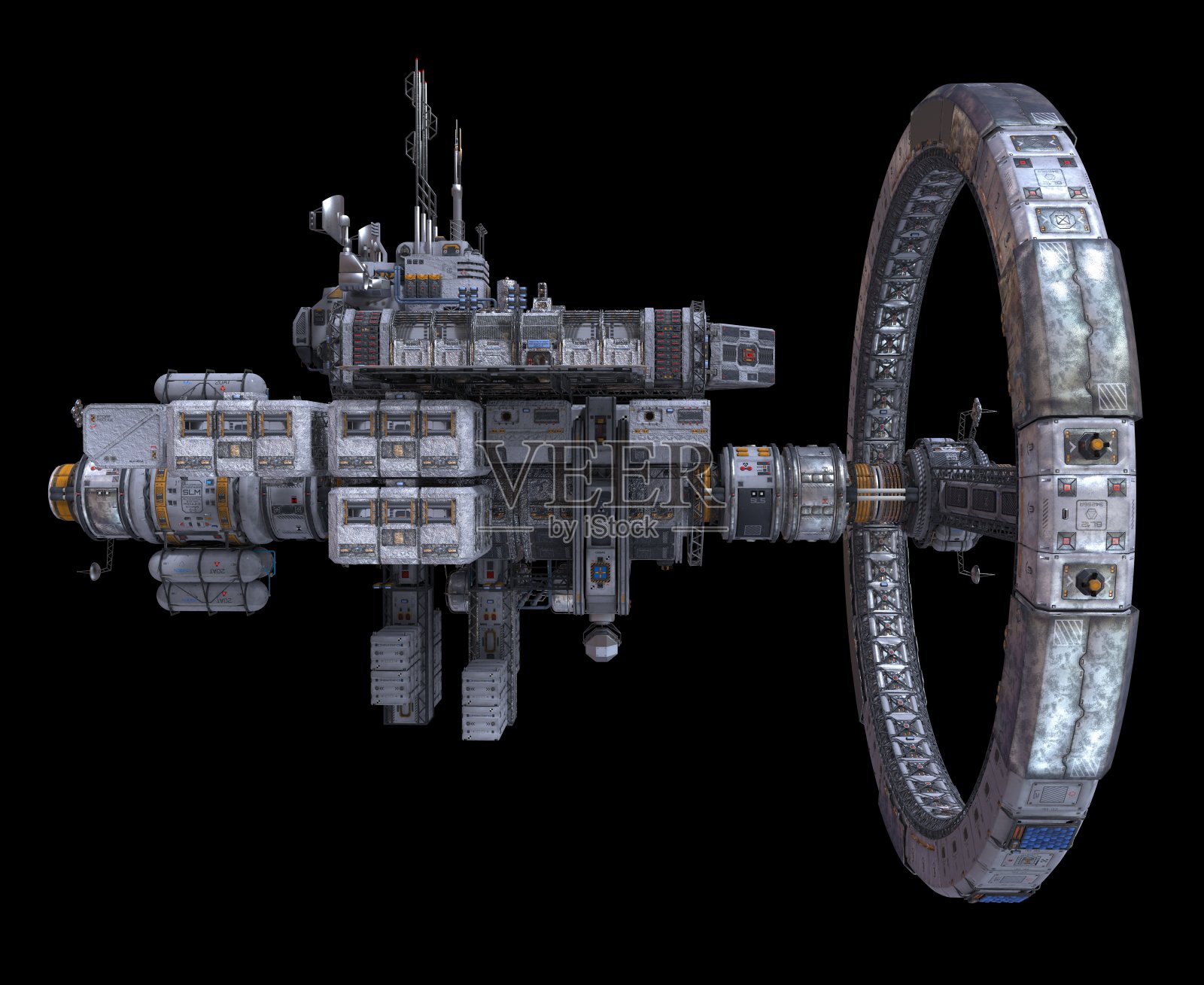 未来空间站孤立的黑色背景3D插图照片摄影图片