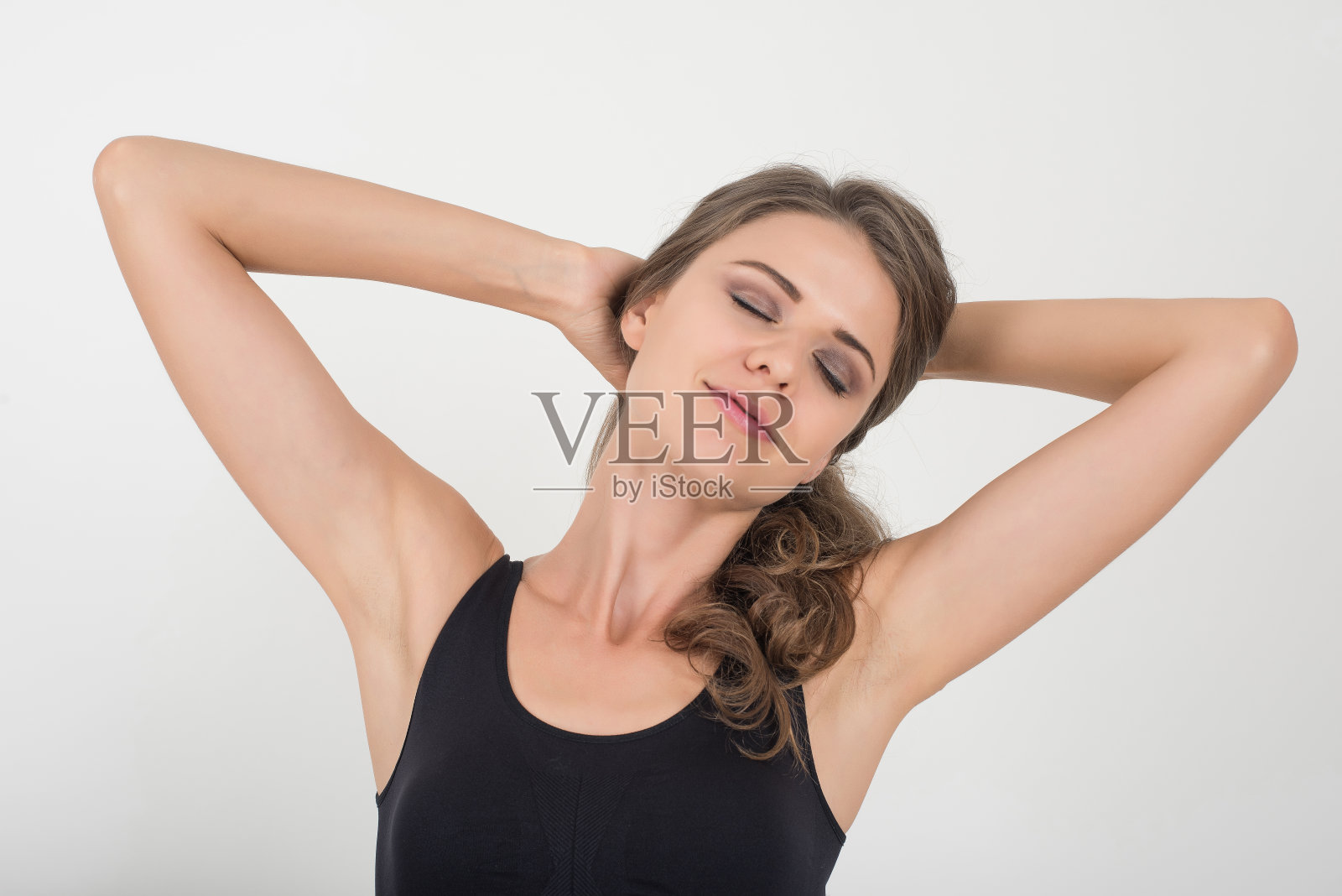 美丽的女人,健康的身体,白色的背景照片摄影图片