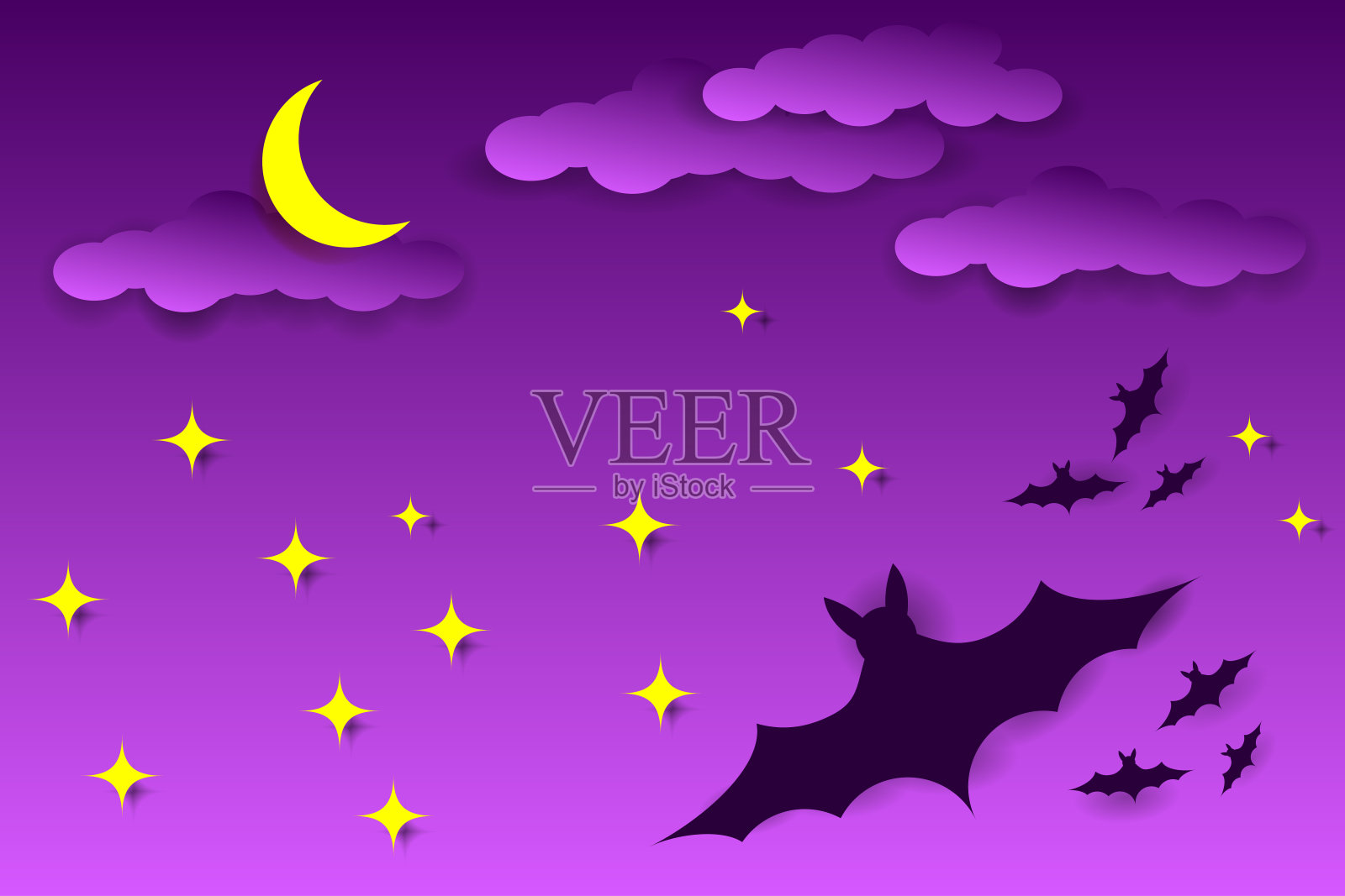 恐怖的万圣节之夜。蝙蝠和满月的剪影插画图片素材