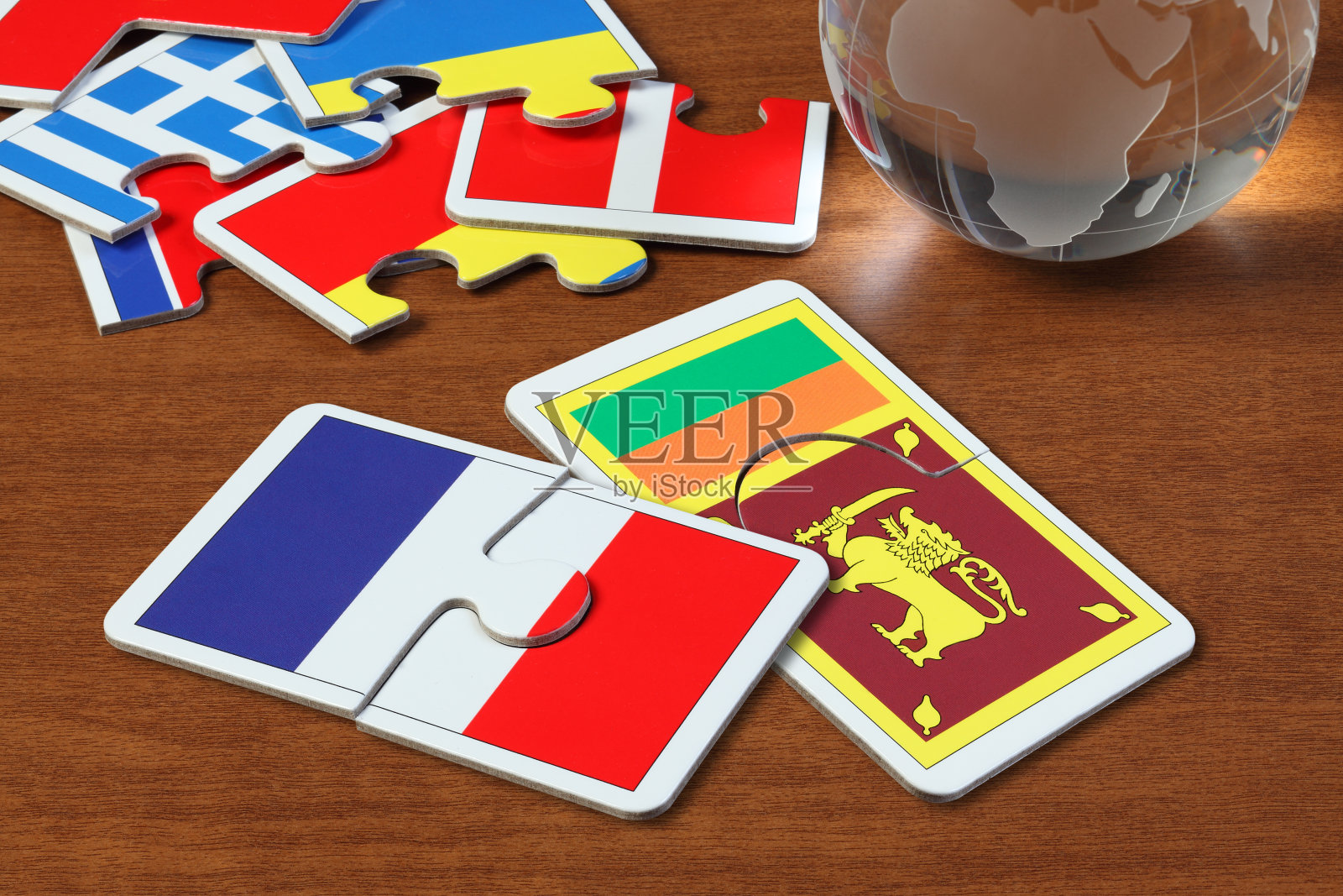 法国和斯里兰卡国旗拼图照片摄影图片