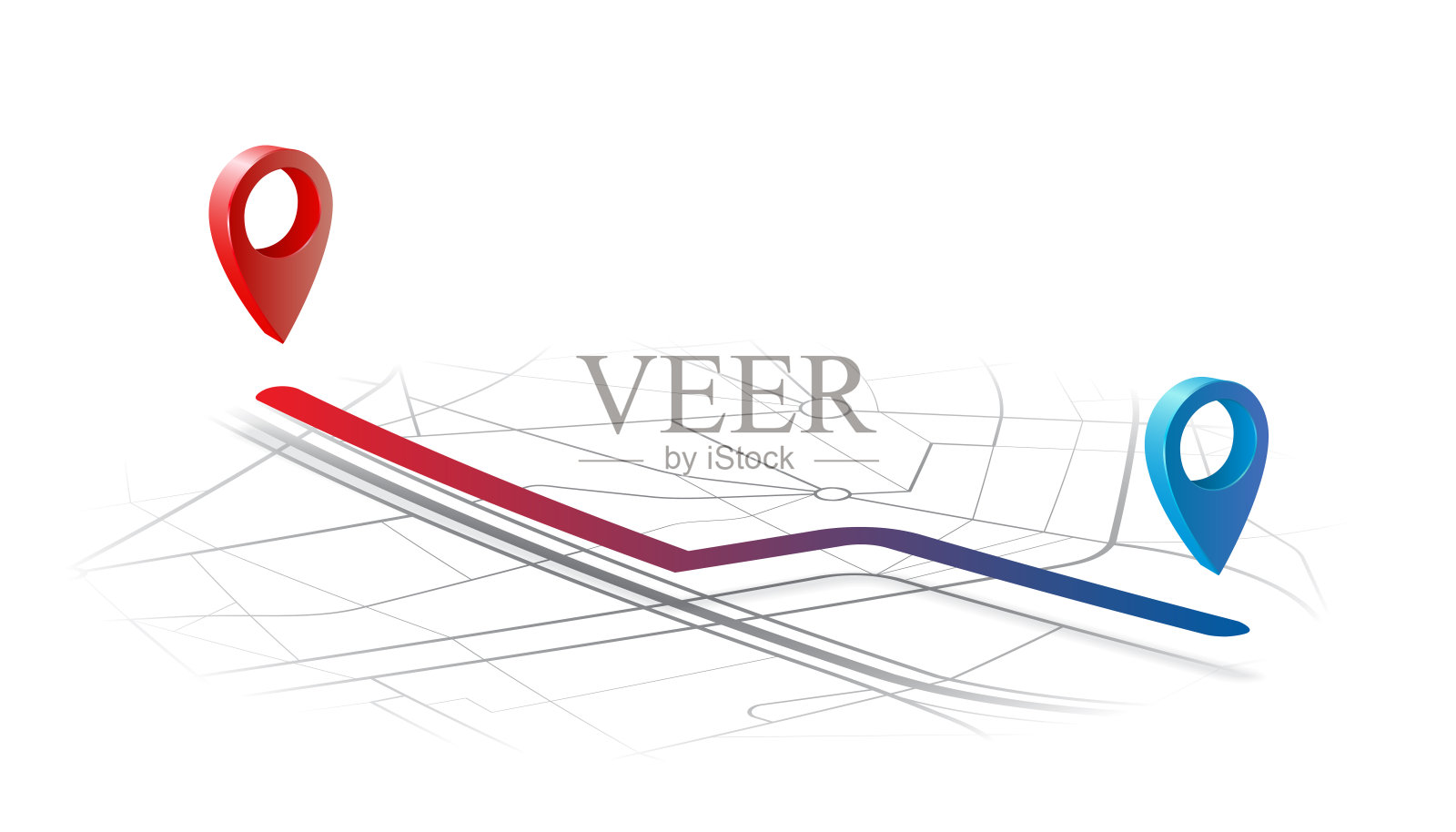 Gps导航路线从点a到点b在地图上的概念插画图片素材