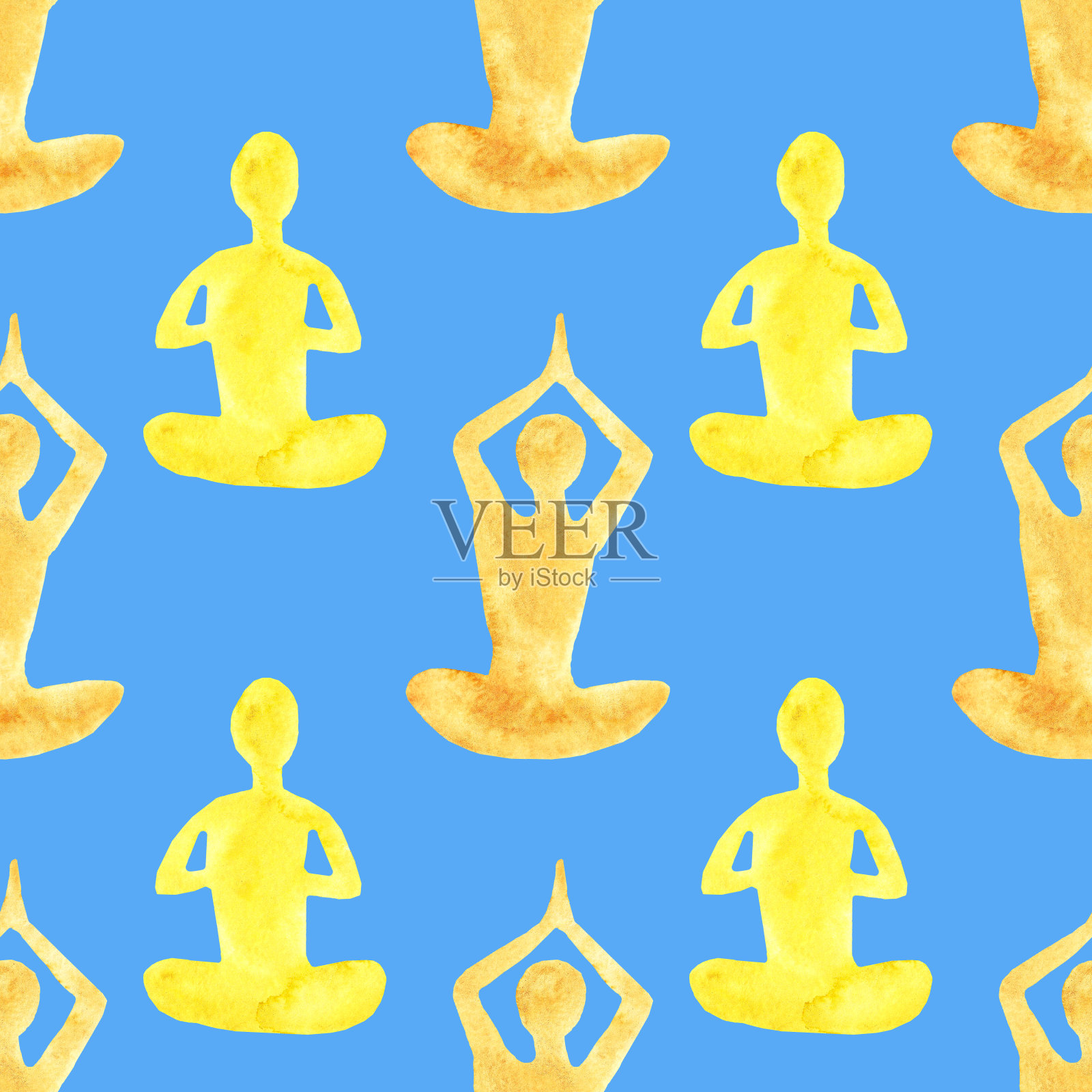 水彩无缝模式的瑜伽体式姿势苏瑞Namaskar。插画图片素材