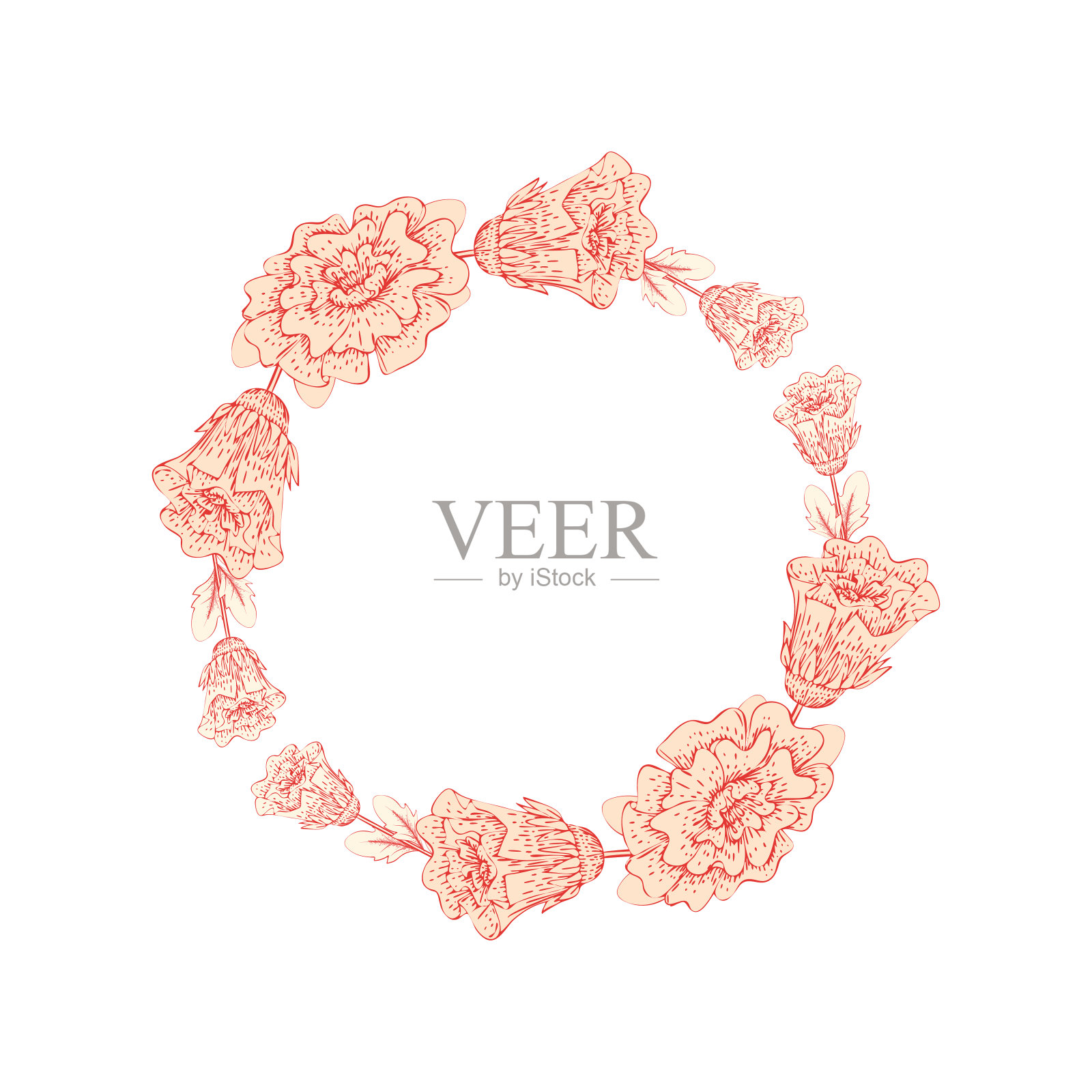 粉红色花的花环。插画图片素材