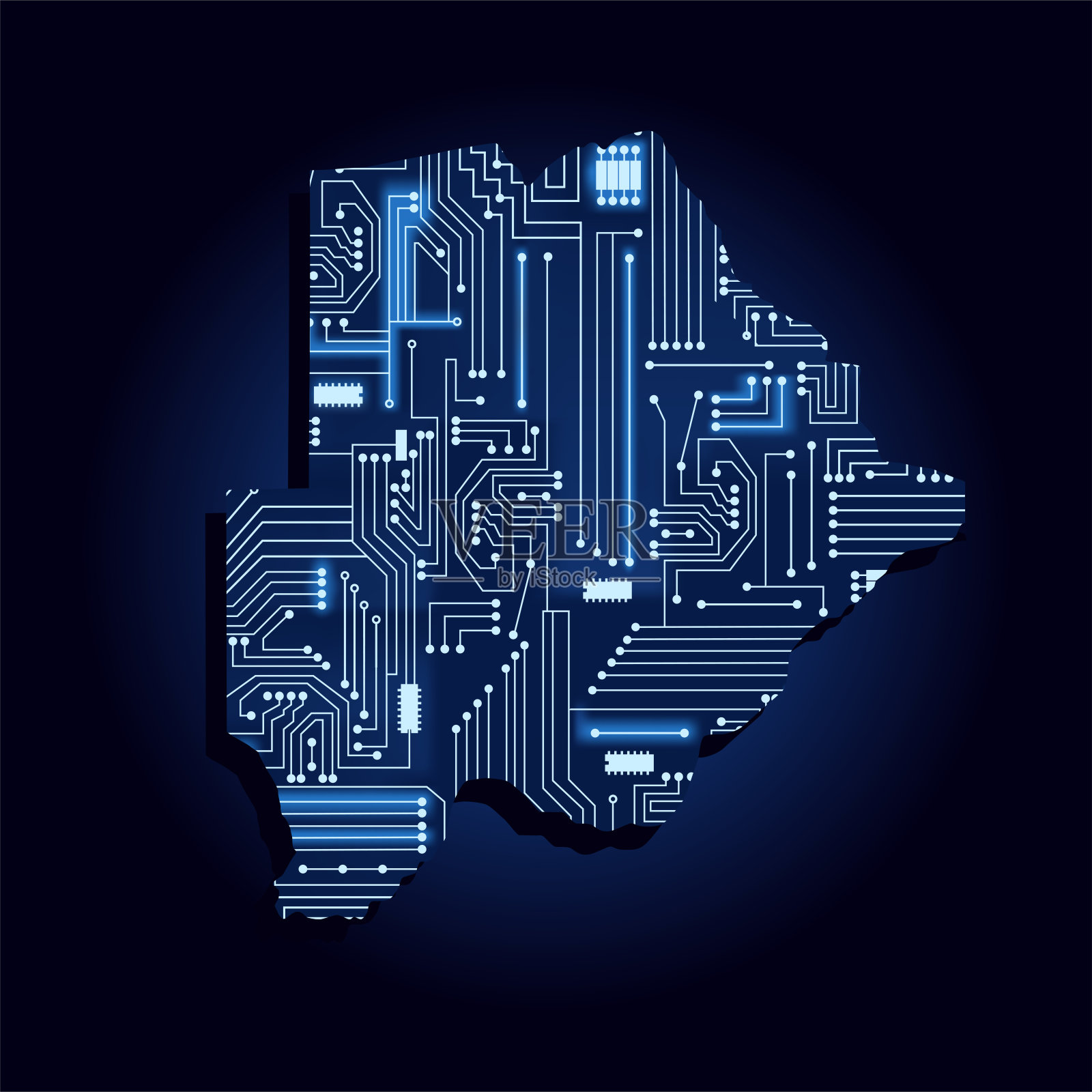 带有电子电路的博茨瓦纳地图插画图片素材